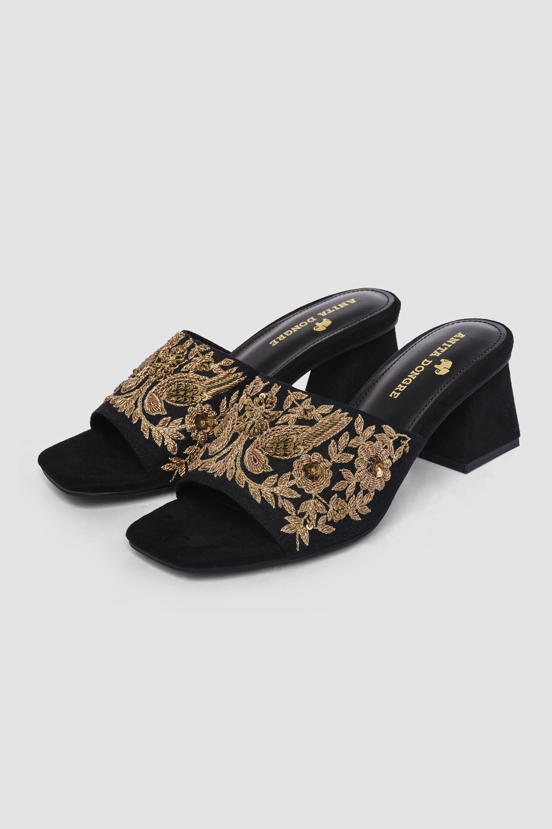 Kabini Hand-embroidered Heels - Black