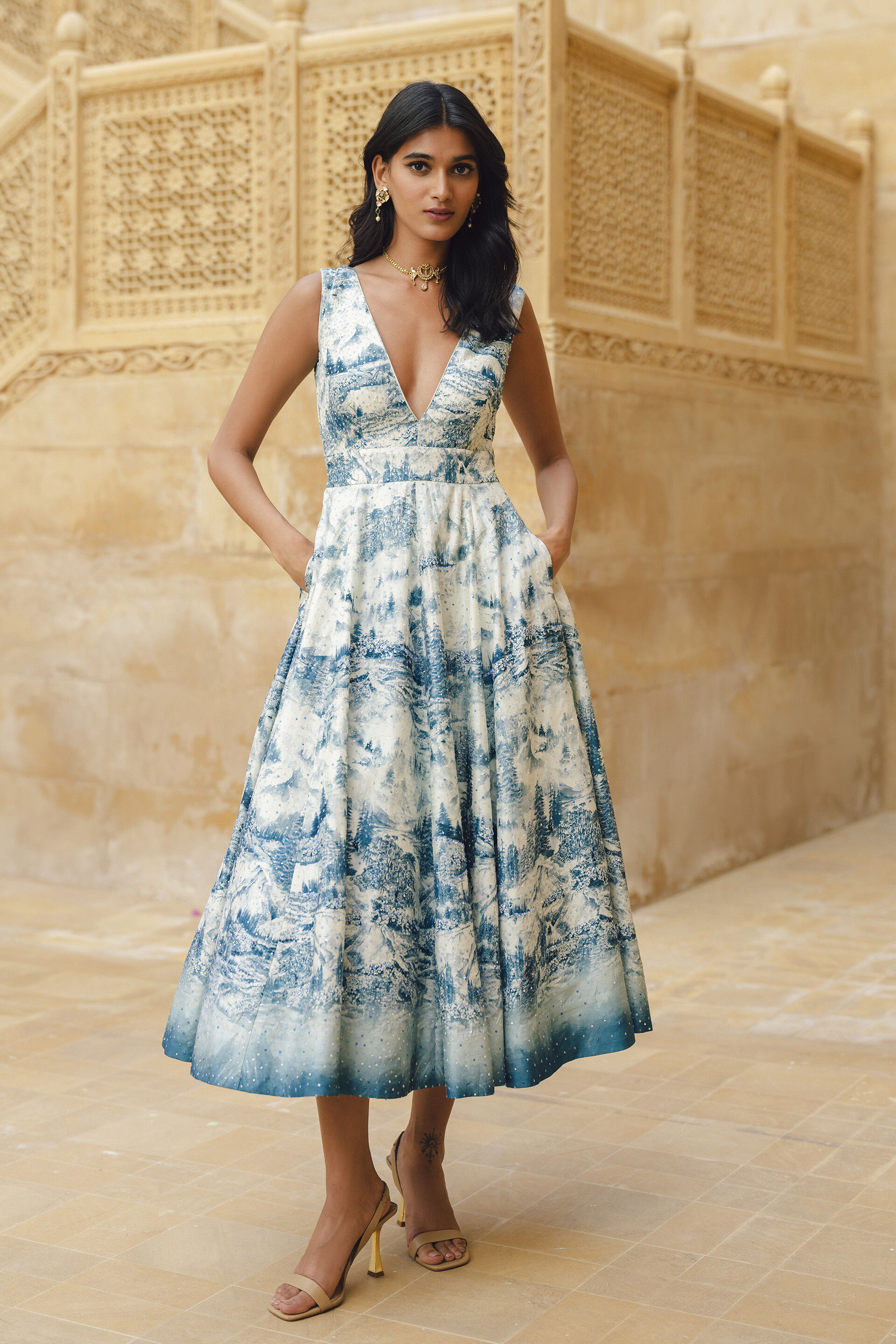 Shahma Sequin Silk Dress - Powder Blue