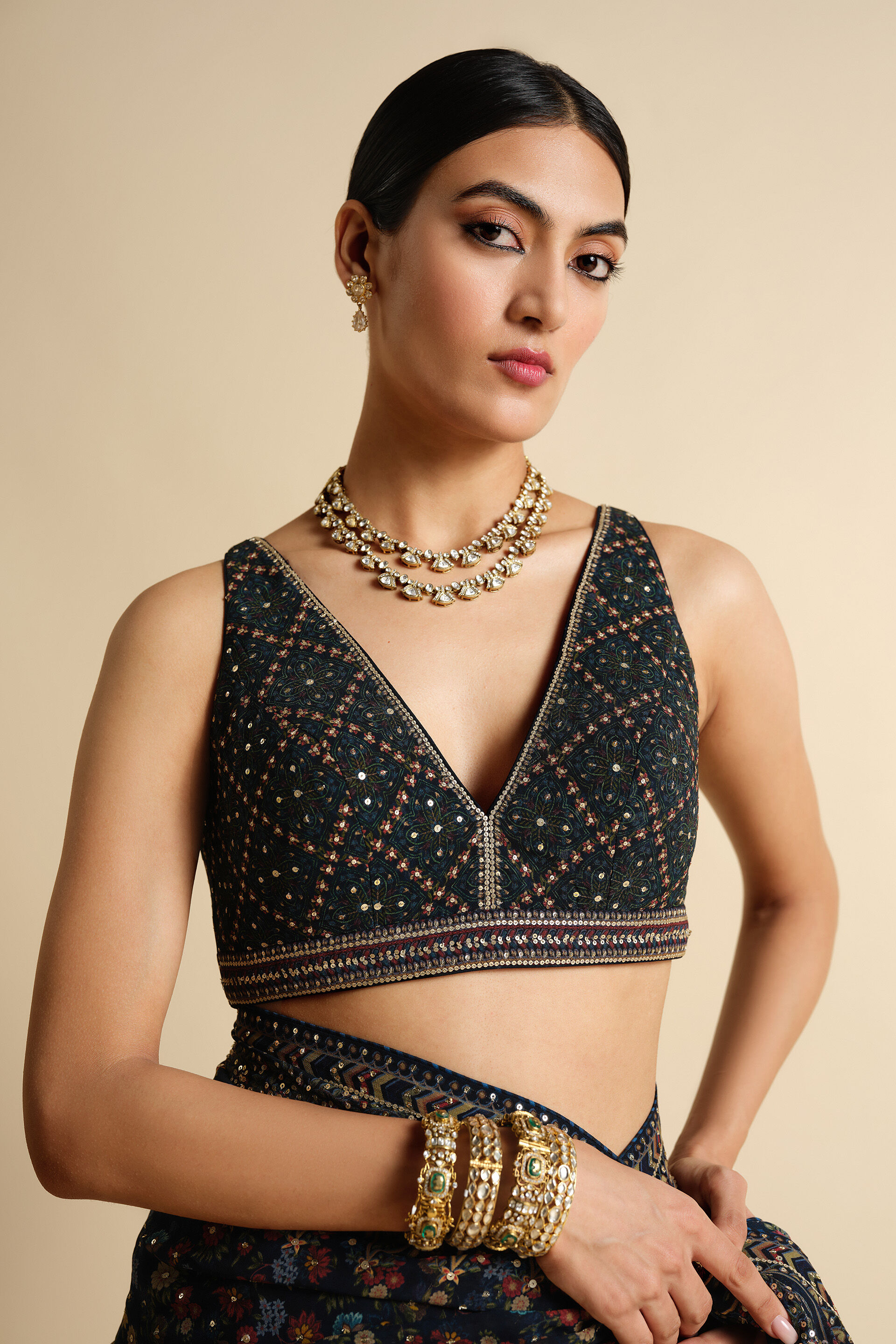 Amalaka Sequin Georgette Saree - Blue, Blue, image 7