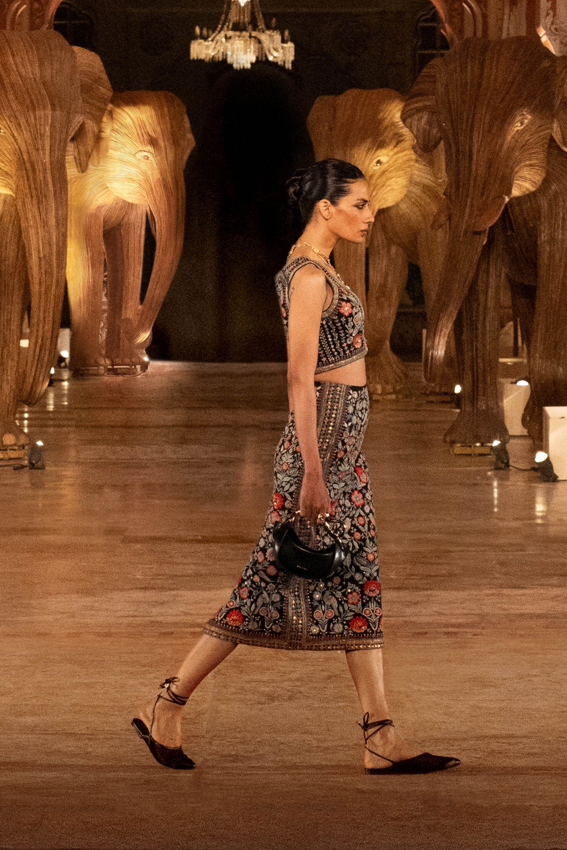 Floral Ballad Embroidered Silk Skirt Set - Black, Black, image 6