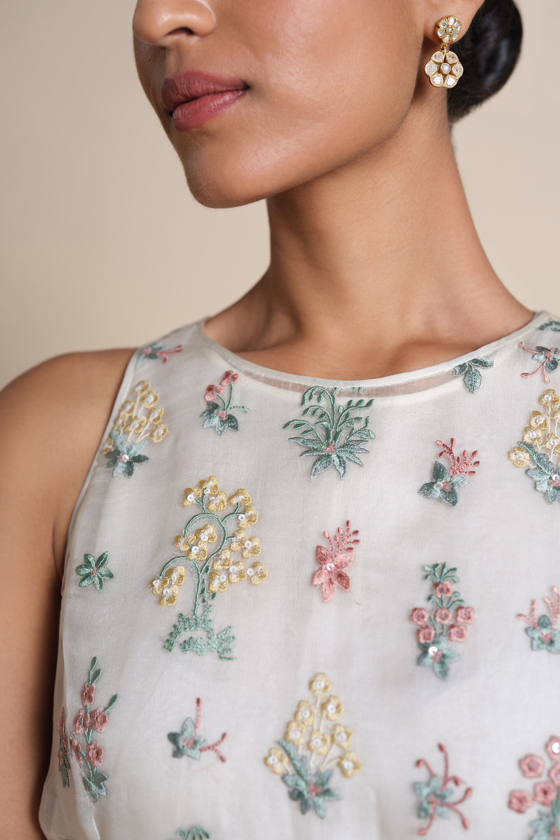 Sequoia Embroidered Silk Jacket Set - Ivory, Ivory, image 11