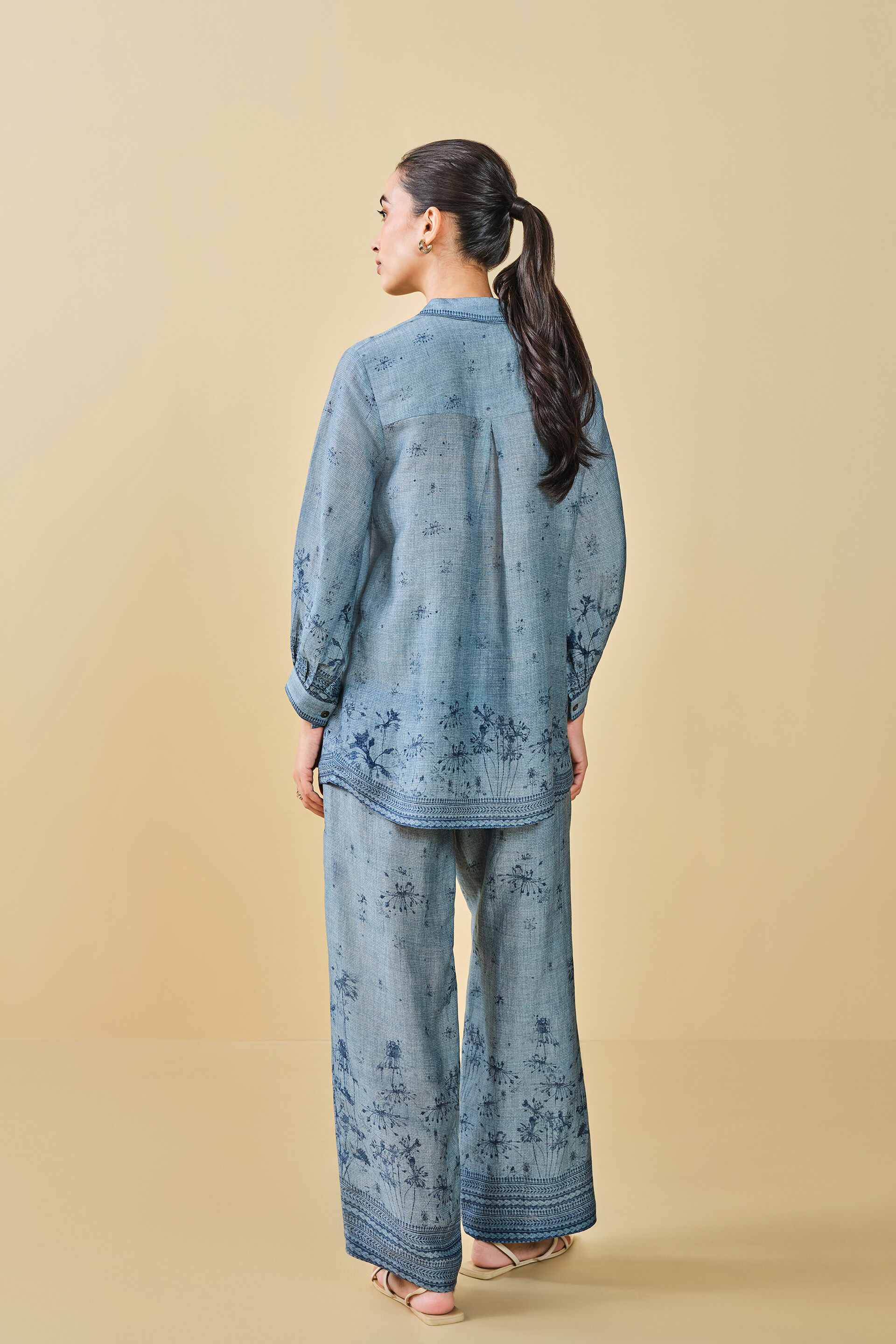 Pond Printed Linen Shirt Co-ord - Blue, Blue, image 3
