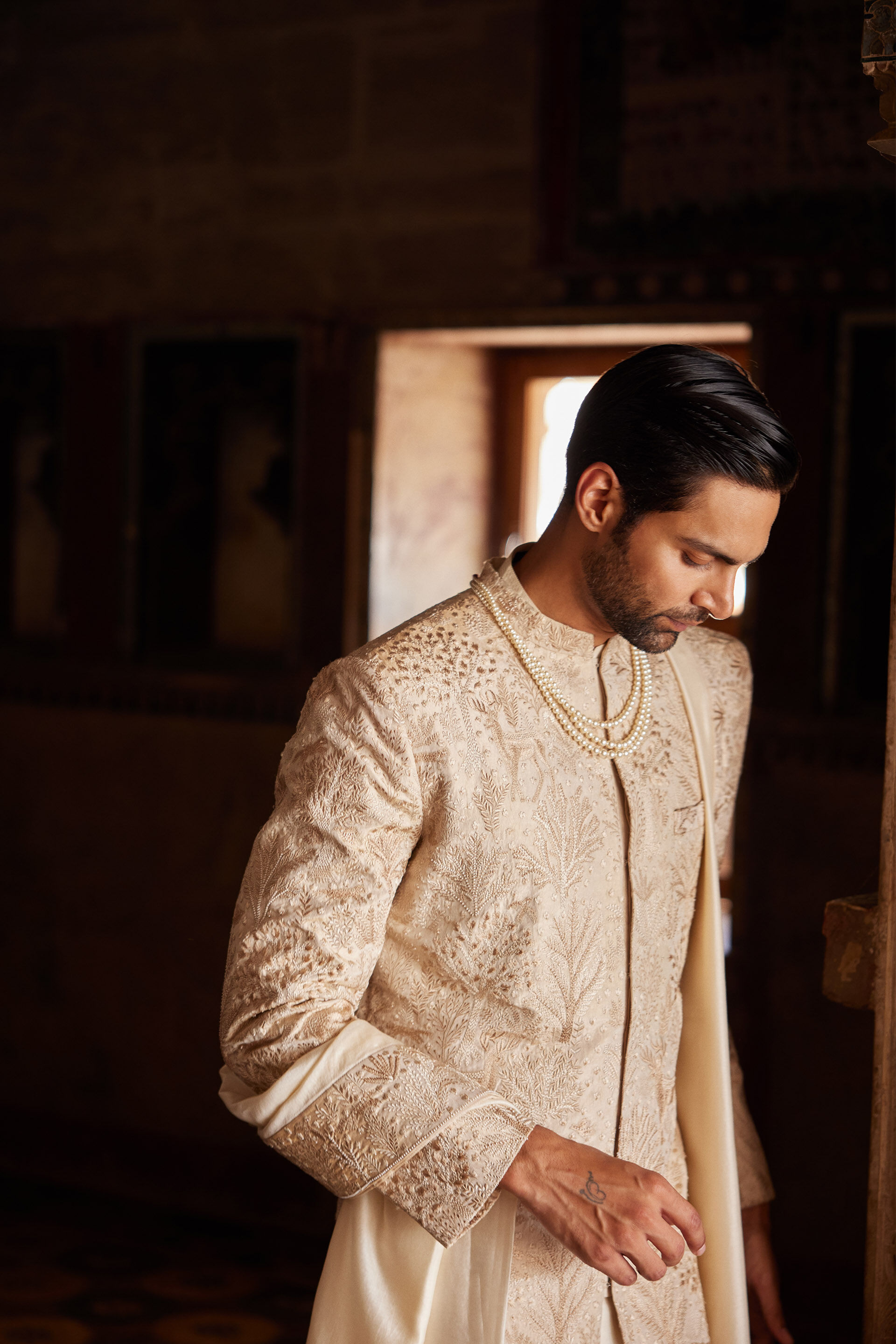 Parnav Hand-embroidered Sherwani - Gold, Gold, image 5