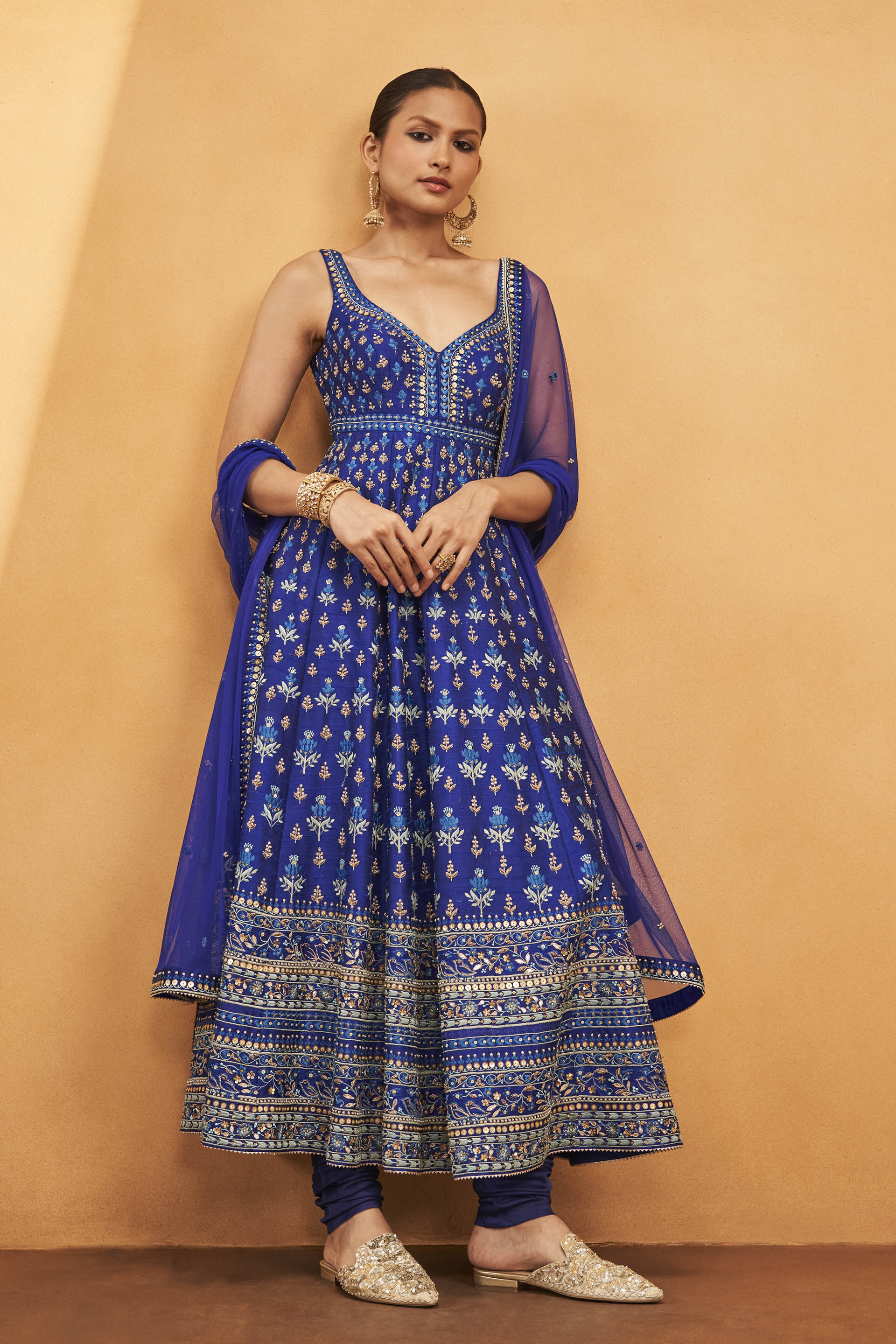 Drisana Embroidered Zardozi Silk Anarkali Set - Ink Blue, Blue, image 1