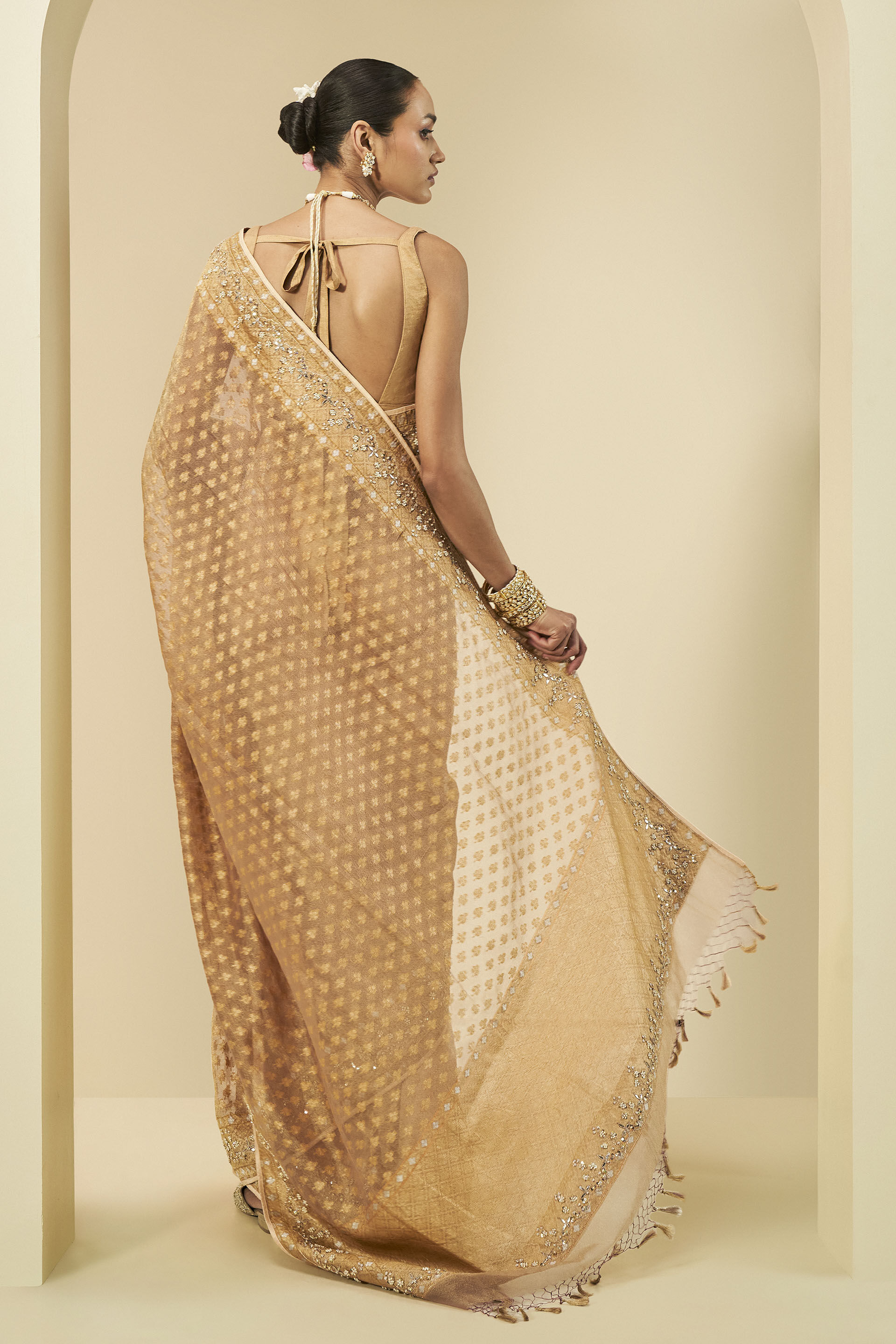 Sunehra Benarasi Silk Gota Patti Saree, Gold, image 2