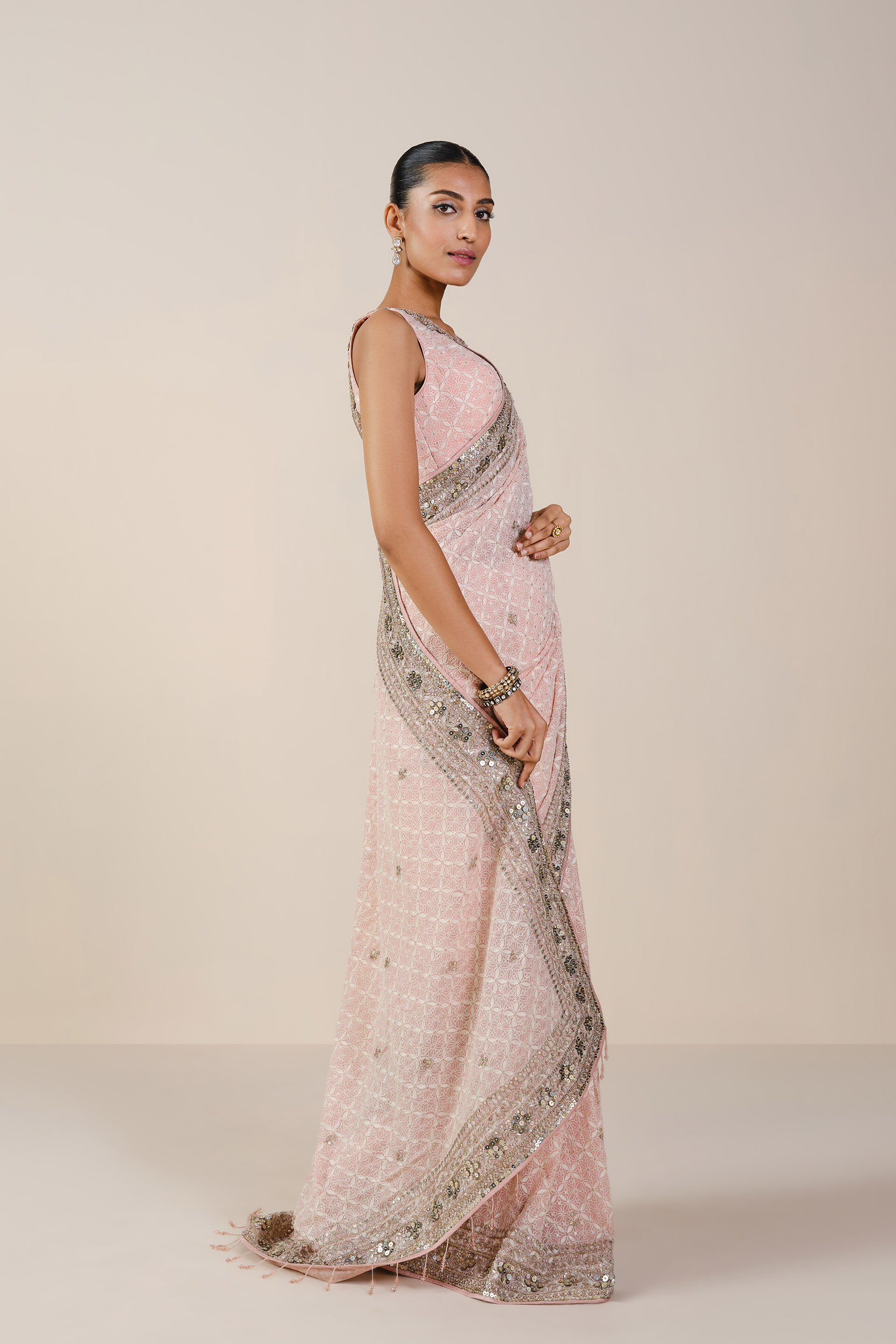 Aaloka Embroidered Georgette Saree - Blush