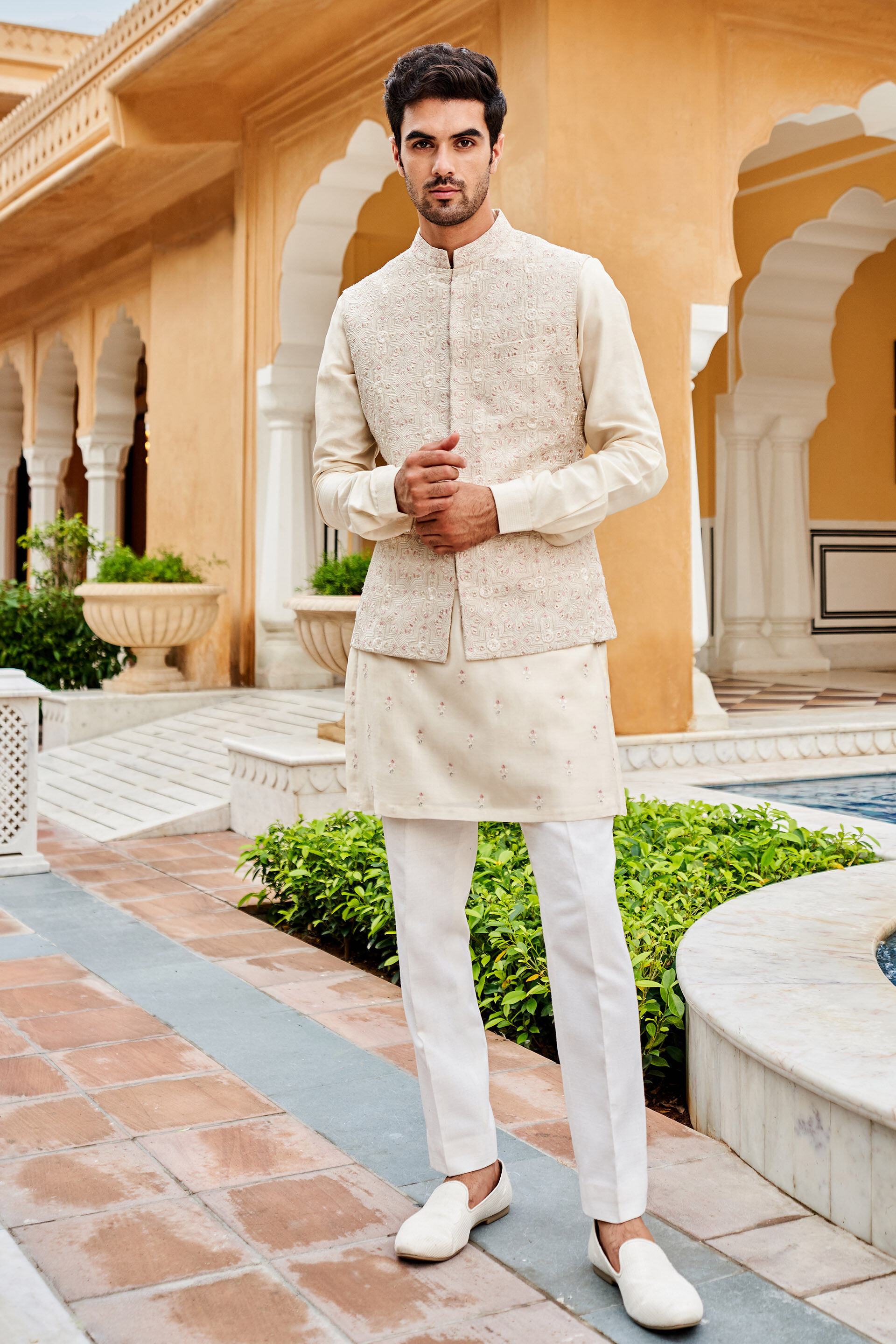 Buy Gaith Nehru Jacket Off White for Wedding from Anita Dongre