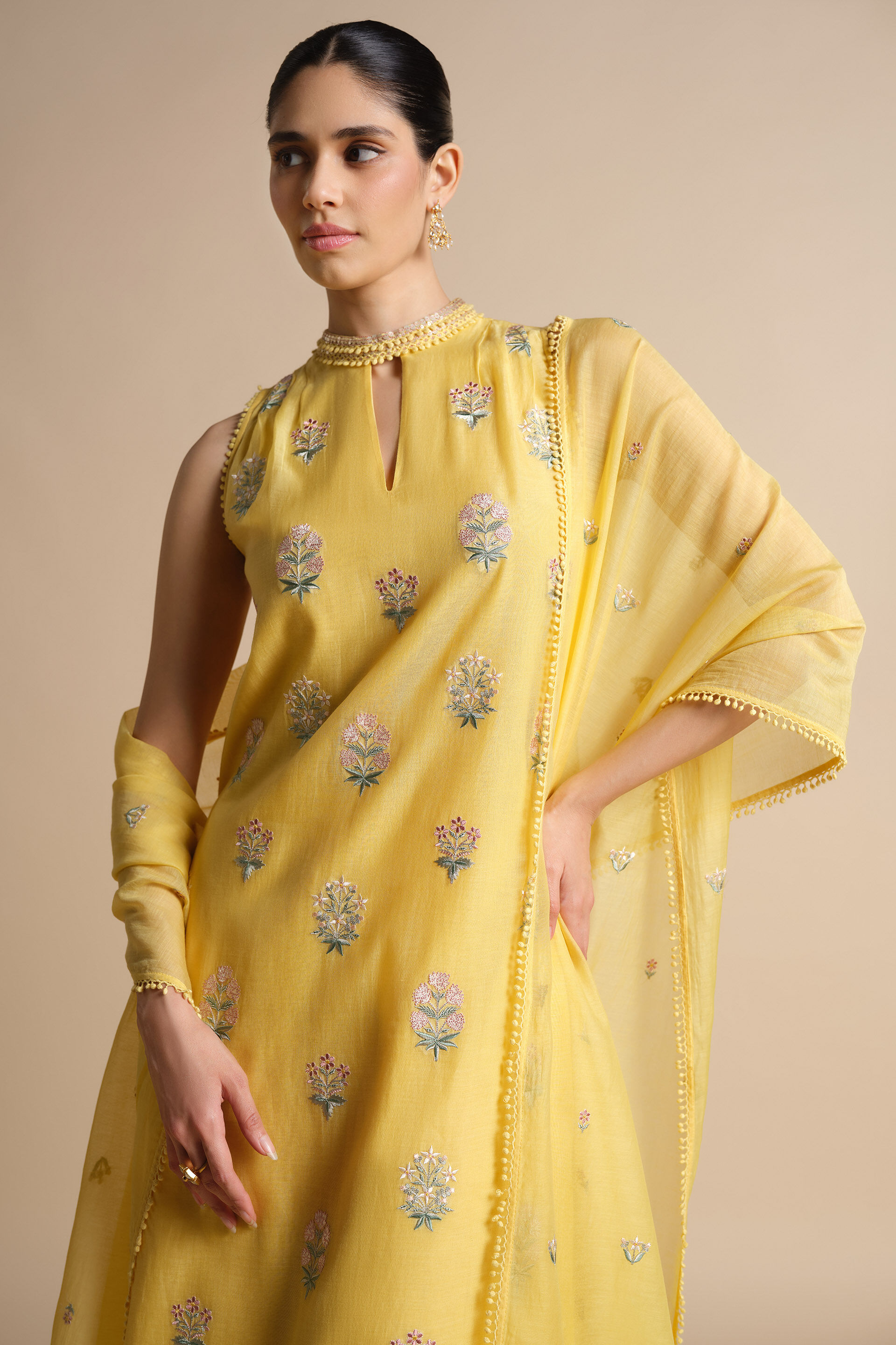 Helianthe Embroidered Mul Suit Set - Yellow, Yellow, image 5