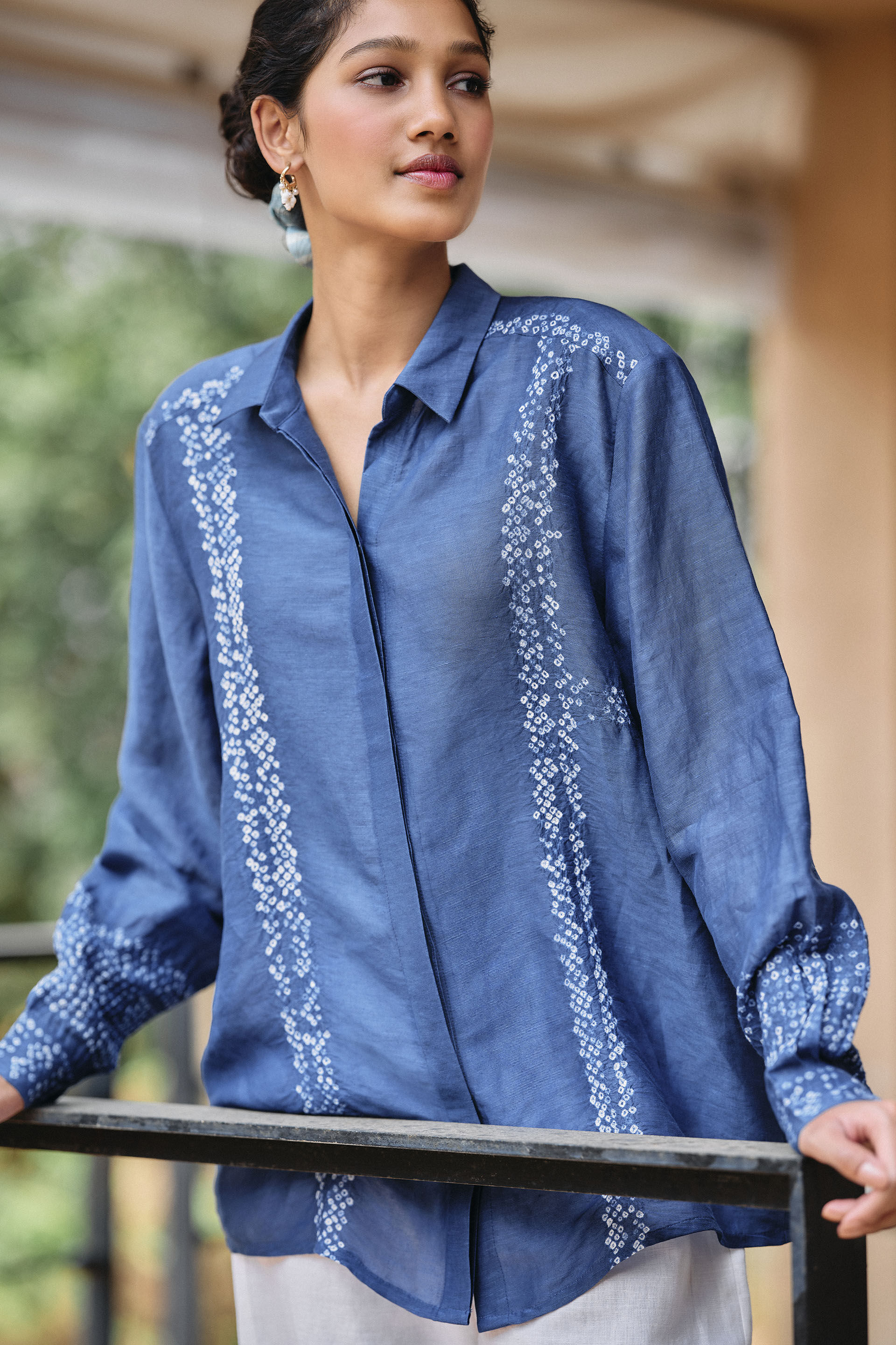 Dreamer Handcrafted Bandhani Linen Shirt -&nbsp;Indigo, Indigo, image 4