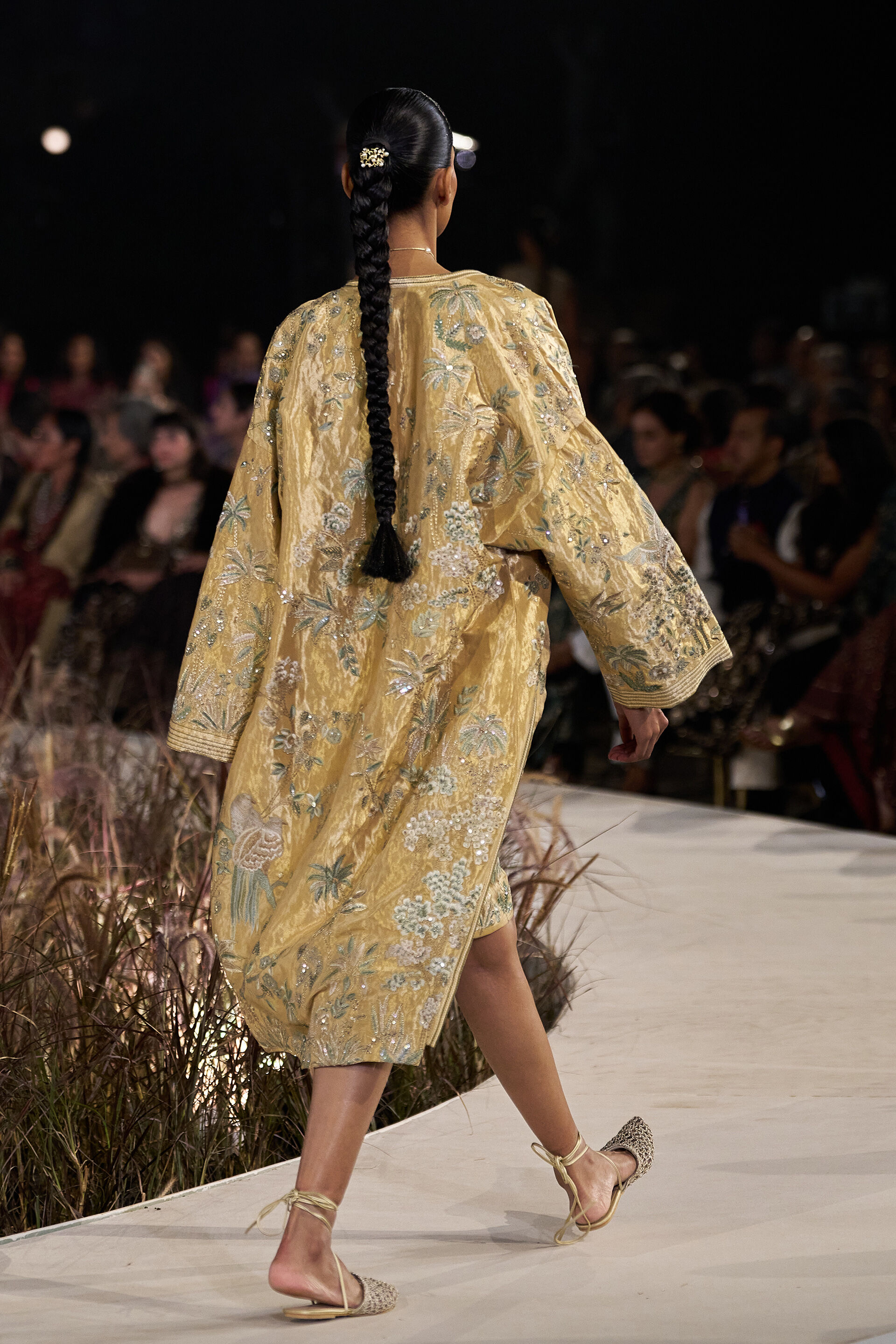 Summerfern Embroidered Applique Silk Jacket Set - Gold