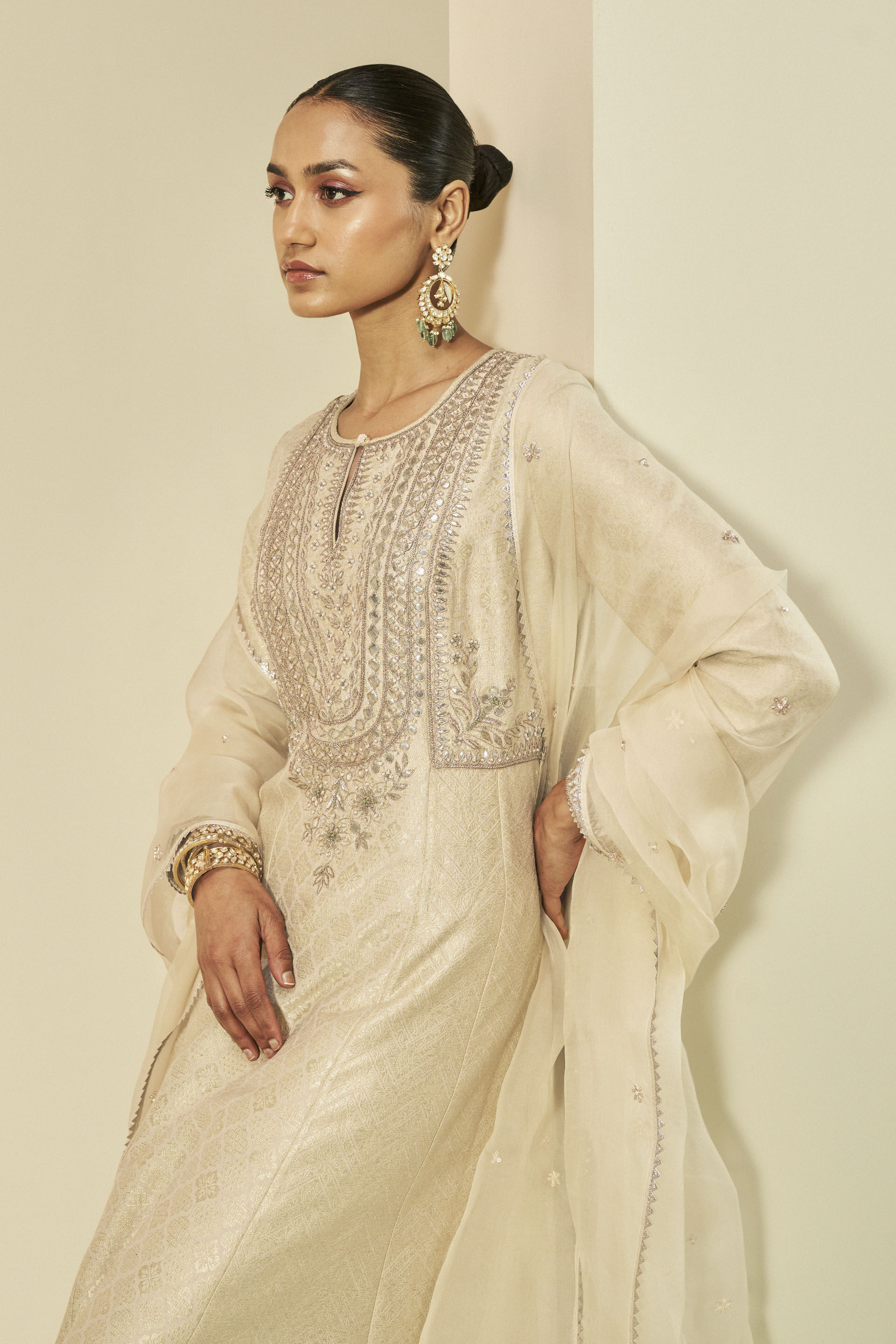 Buy Designer Iravati Benarasi Silk Gota Patti Suit Set Gold Online f