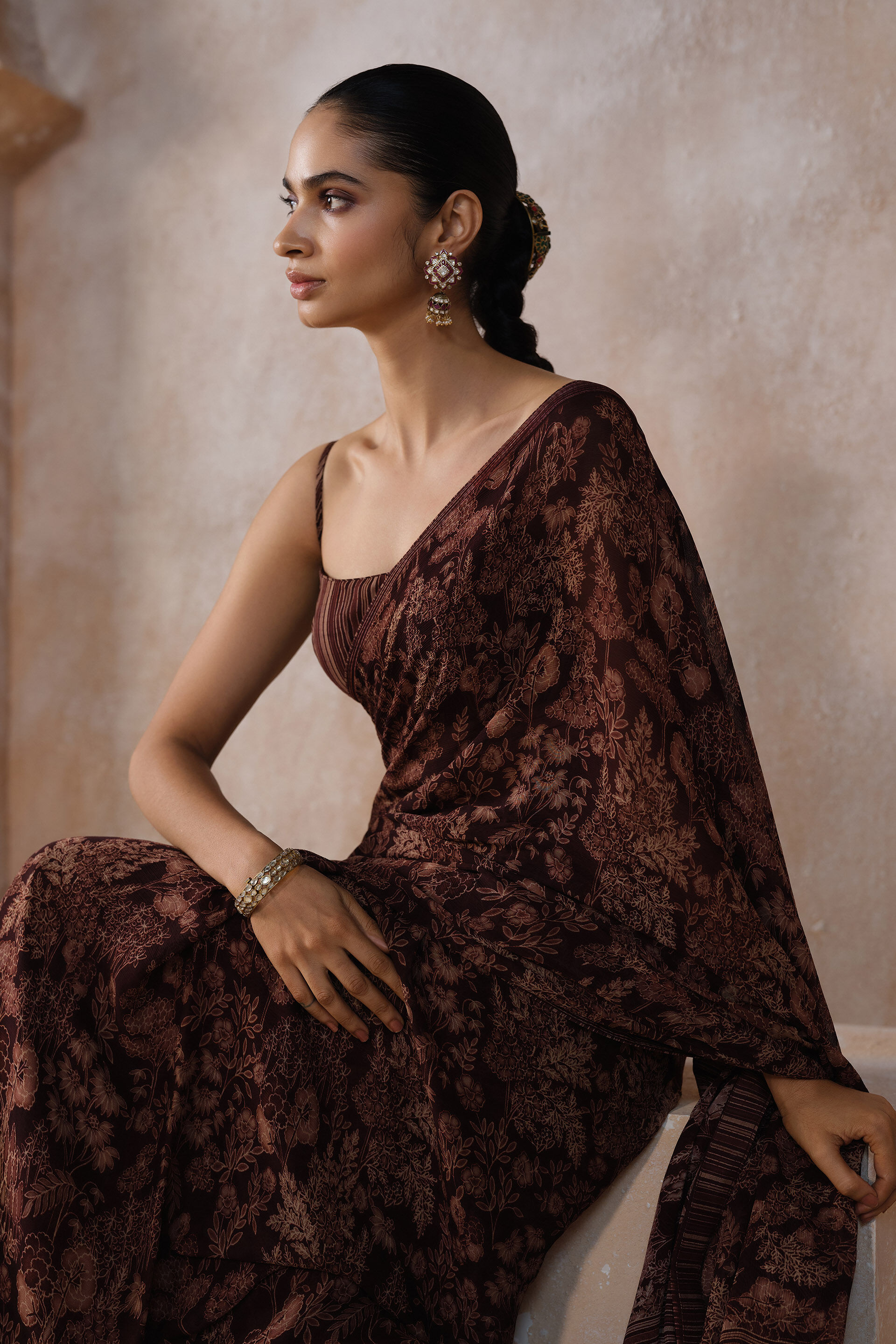 Onerva Chiffon Saree - Wine, Wine, image 5