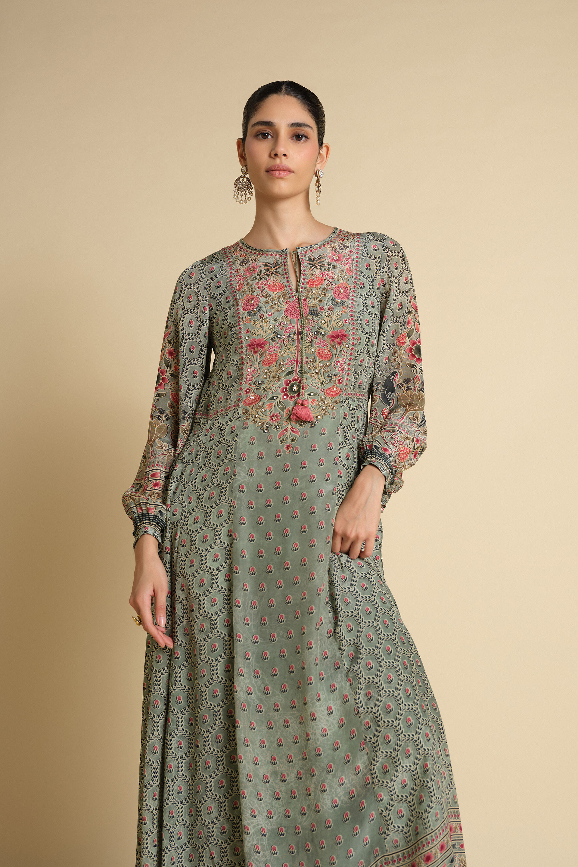 Demoiselle Printed Kaftan - Sage, Sage, image 4