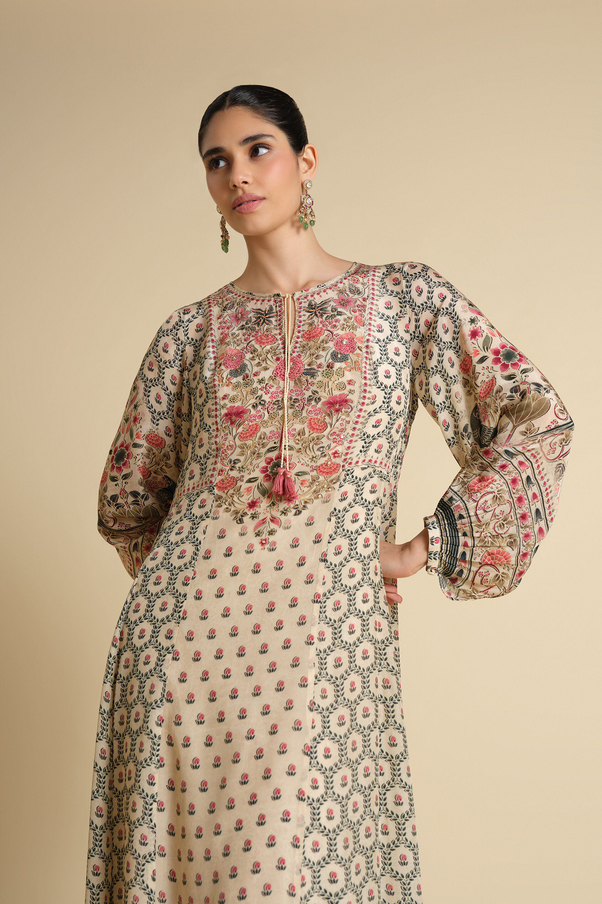 Demoiselle Printed Kaftan - Ivory, Ivory, image 4