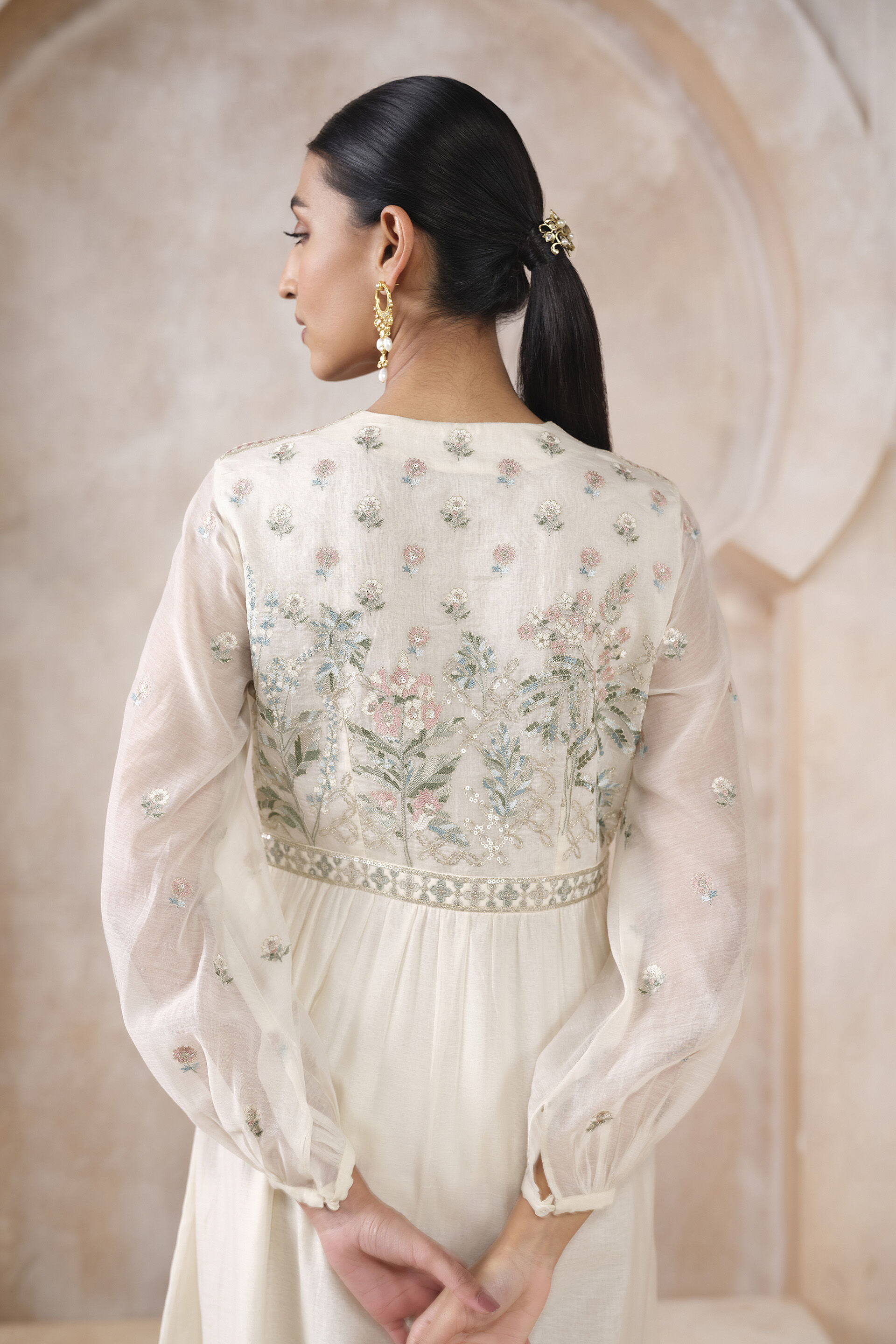 Bellamy Embroidered Mul Kaftan - Ivory, Ivory, image 5
