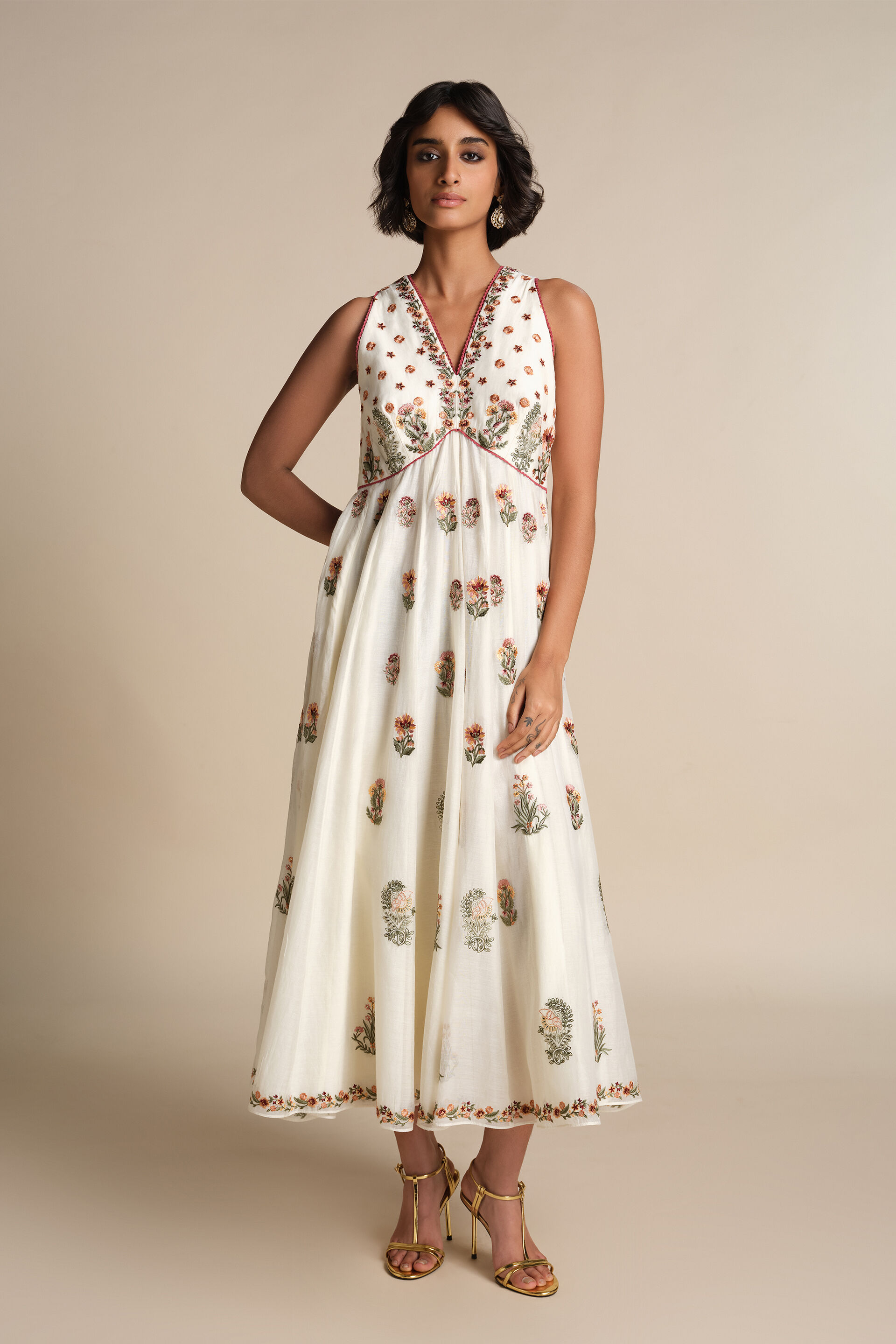 Calixta Embroidered Mul Dress - Natural, Ivory, image 1