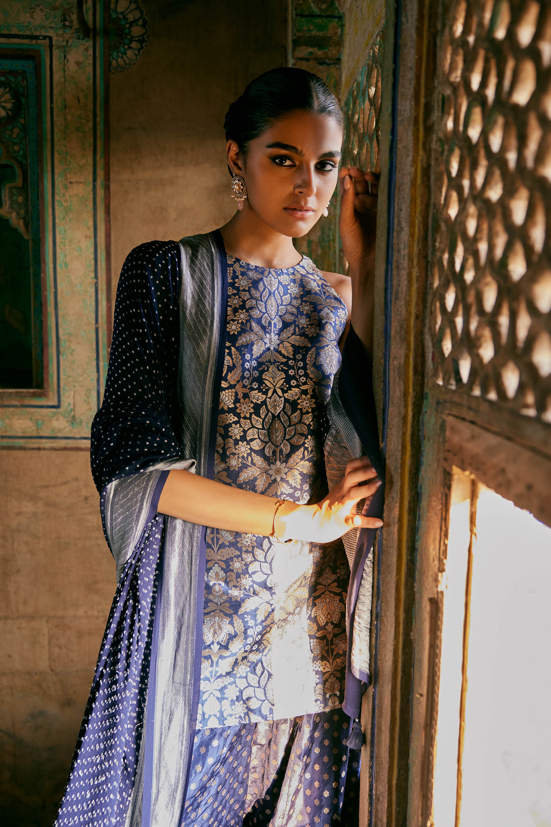 Swadha Handwoven Benarasi Silk Sharara Set - Blue