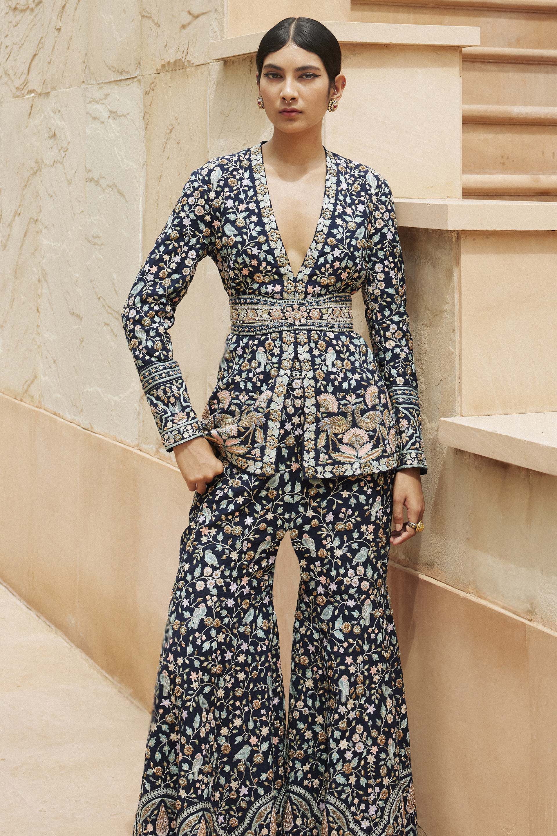 Anupa Zardozi & Resham Silk Jacket Set - Blue, Navy Blue, image 4