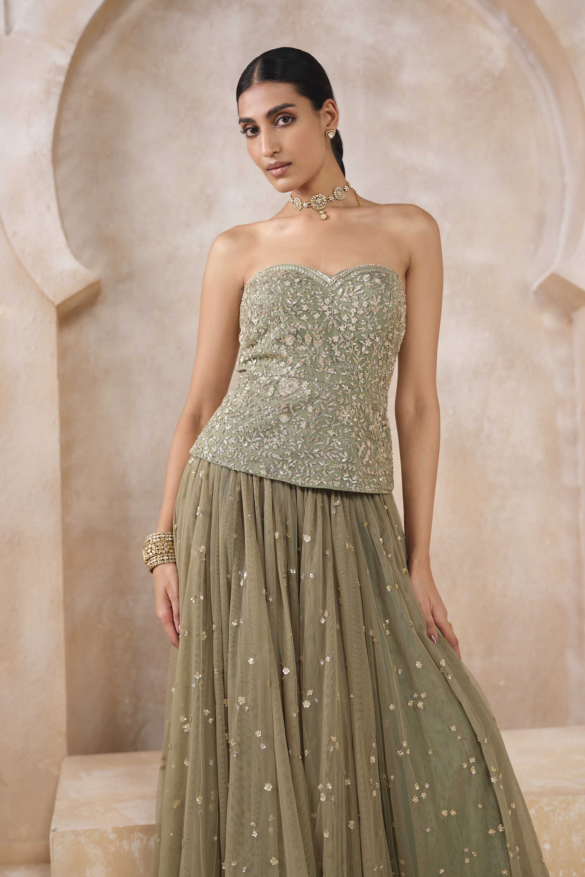 Ishra Gota PattI Skirt Set - Sage Green, Sage Green, image 4