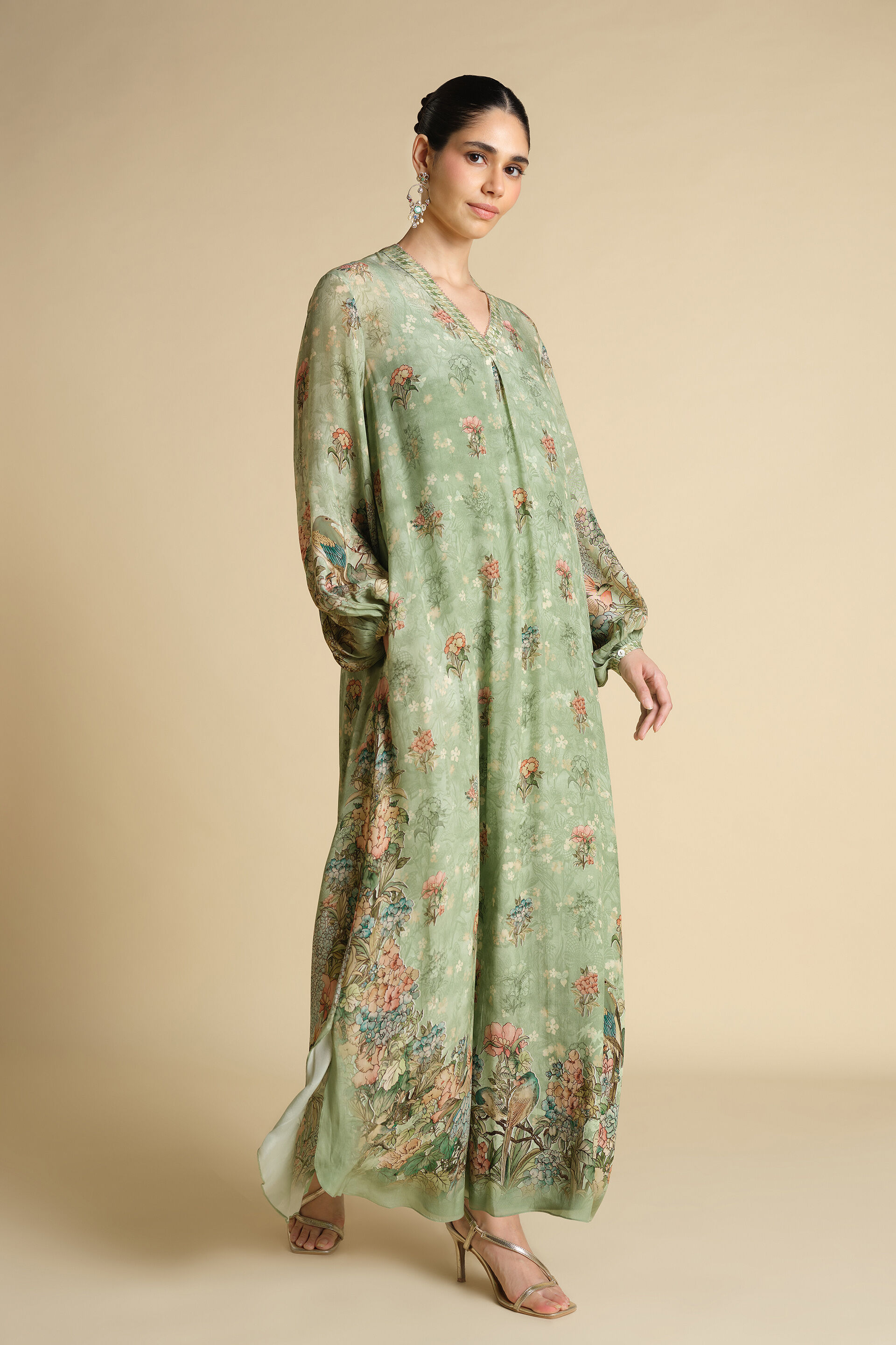 Fareeha Printed Kaftan - Sage, Sage, image 3