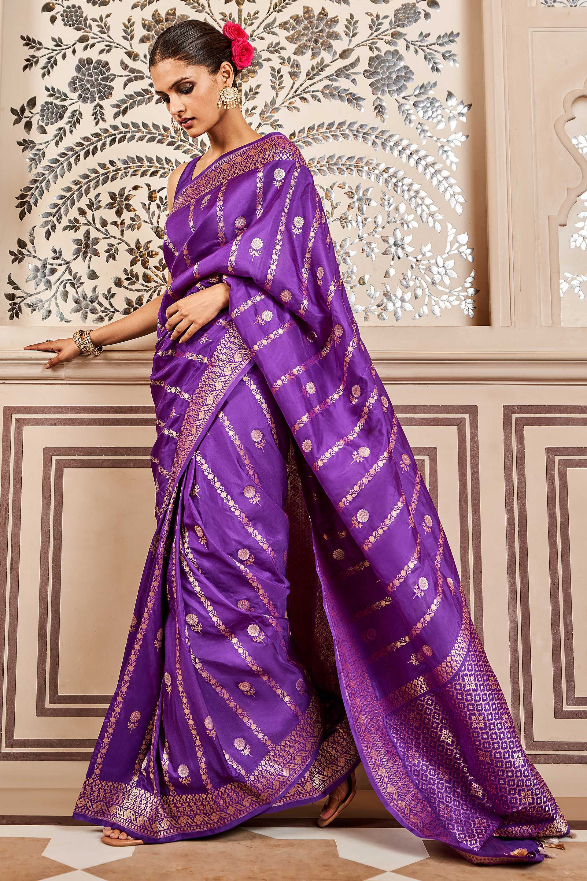 Sravya Benarasi Saree - Purple, Purple, image 1
