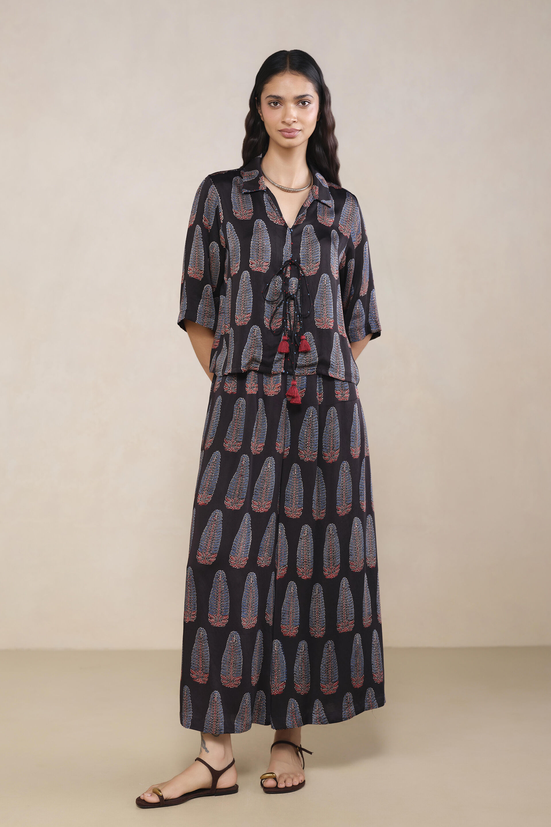 Sanva Ajrakh Hand-block Printed Co-ord in Black, Black, image 1