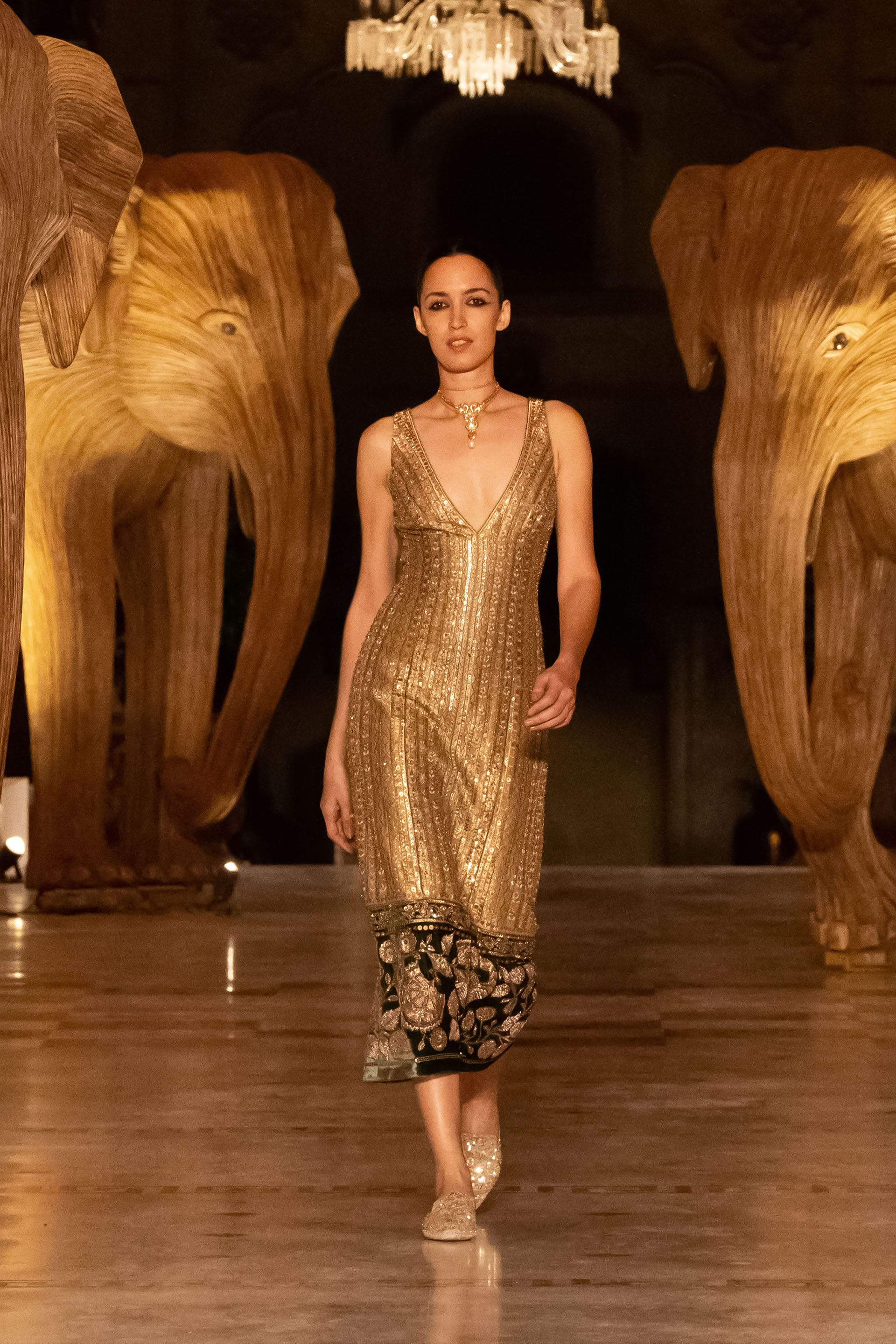 Heart Of The Forest Embroidered Zardozi Cocktail Dress - Gold, Gold, image 4