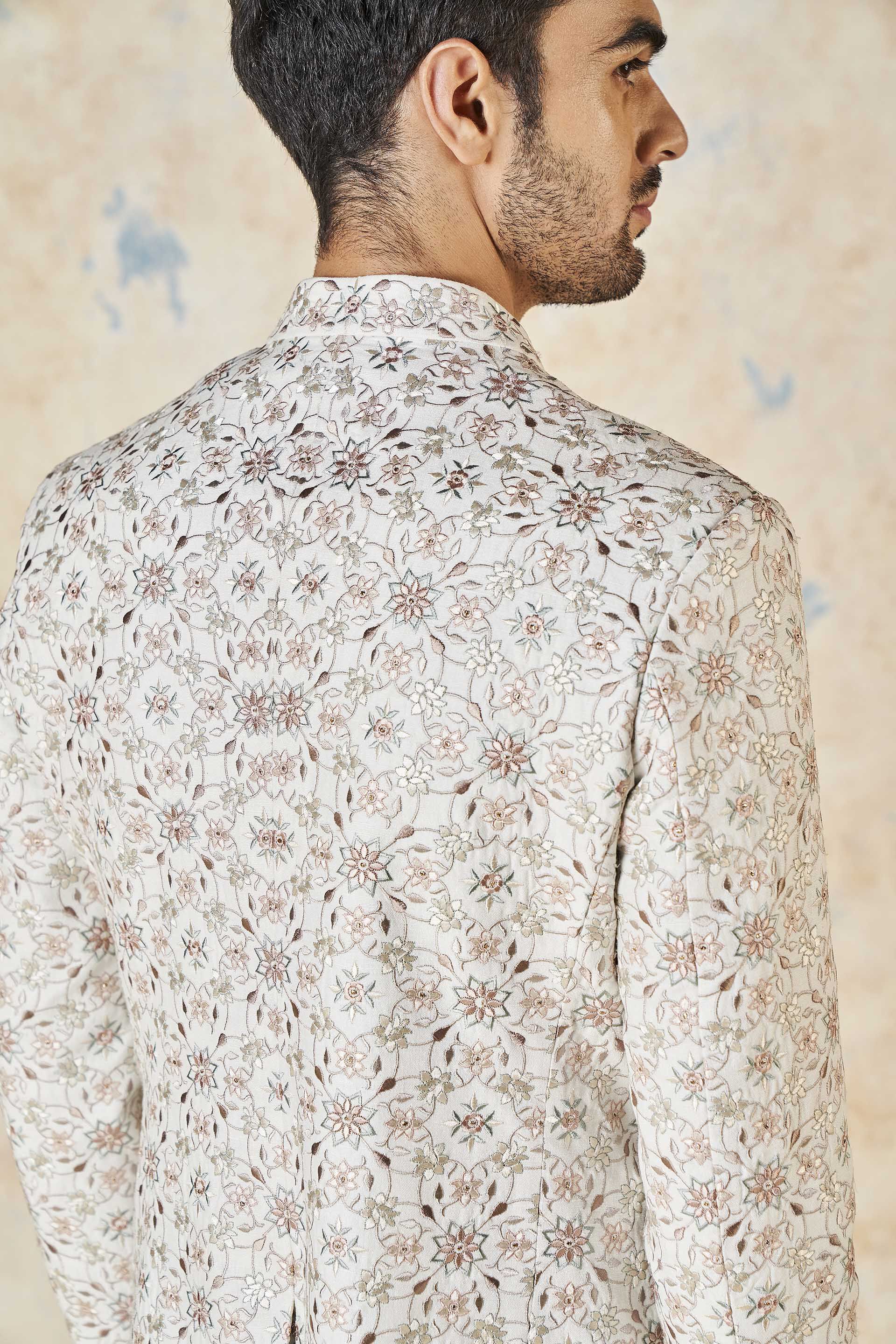 Dhavit Silk Bandhgala - Ivory, Ivory, image 5