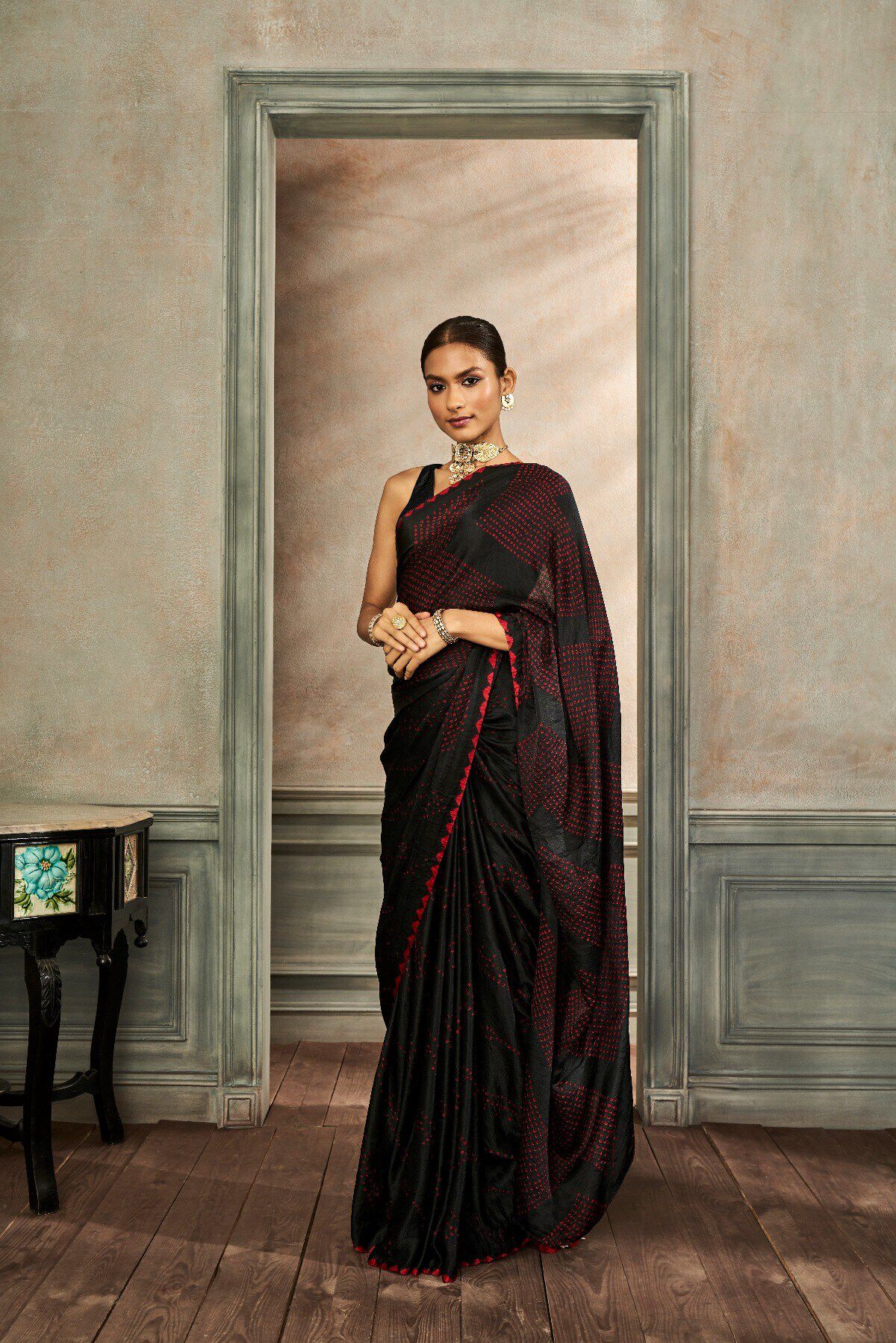 Deetya Bandhani Saree - Black And Red, Black/Red, image 5
