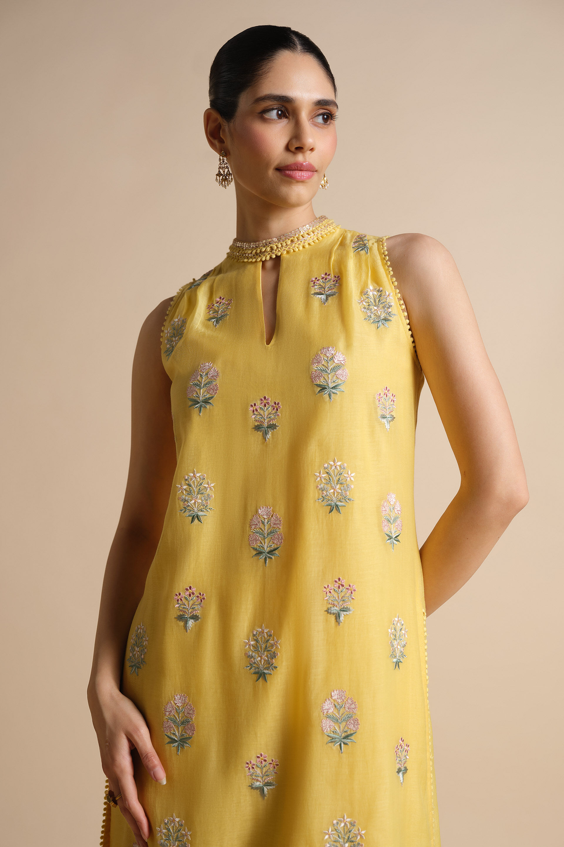 Helianthe Embroidered Mul Suit Set - Yellow, Yellow, image 6