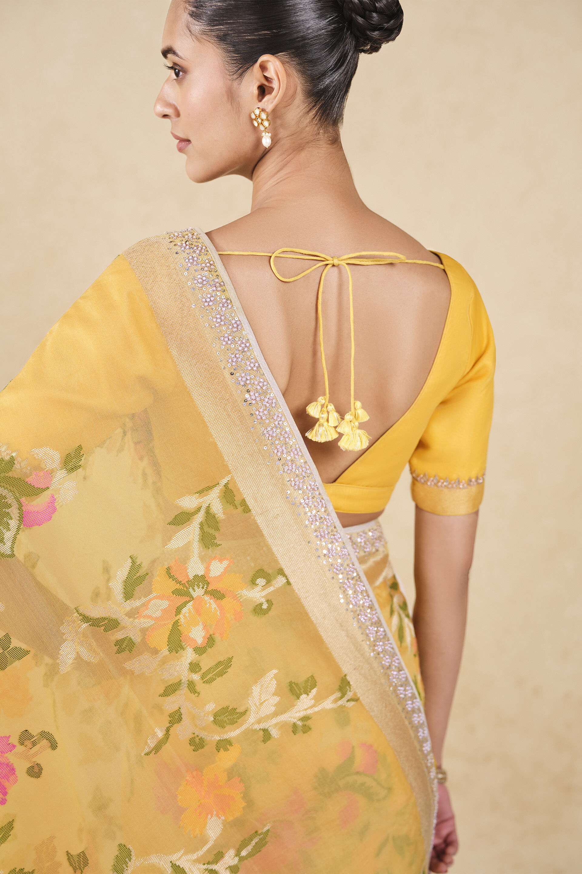 Siyam Handwoven Benarasi Silk Saree, Yellow, image 9