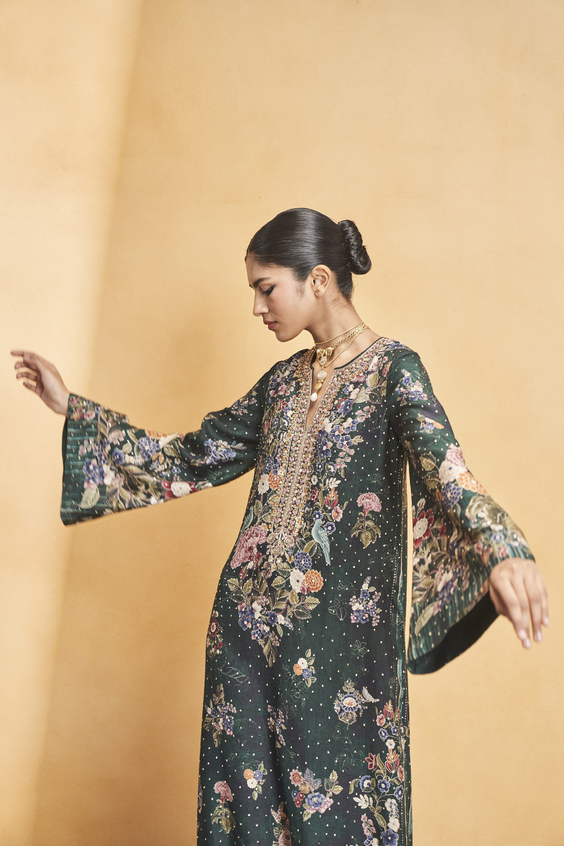 Life Of The Nightforest Embroidered Zardozi Kaftan - Green, Green, image 6