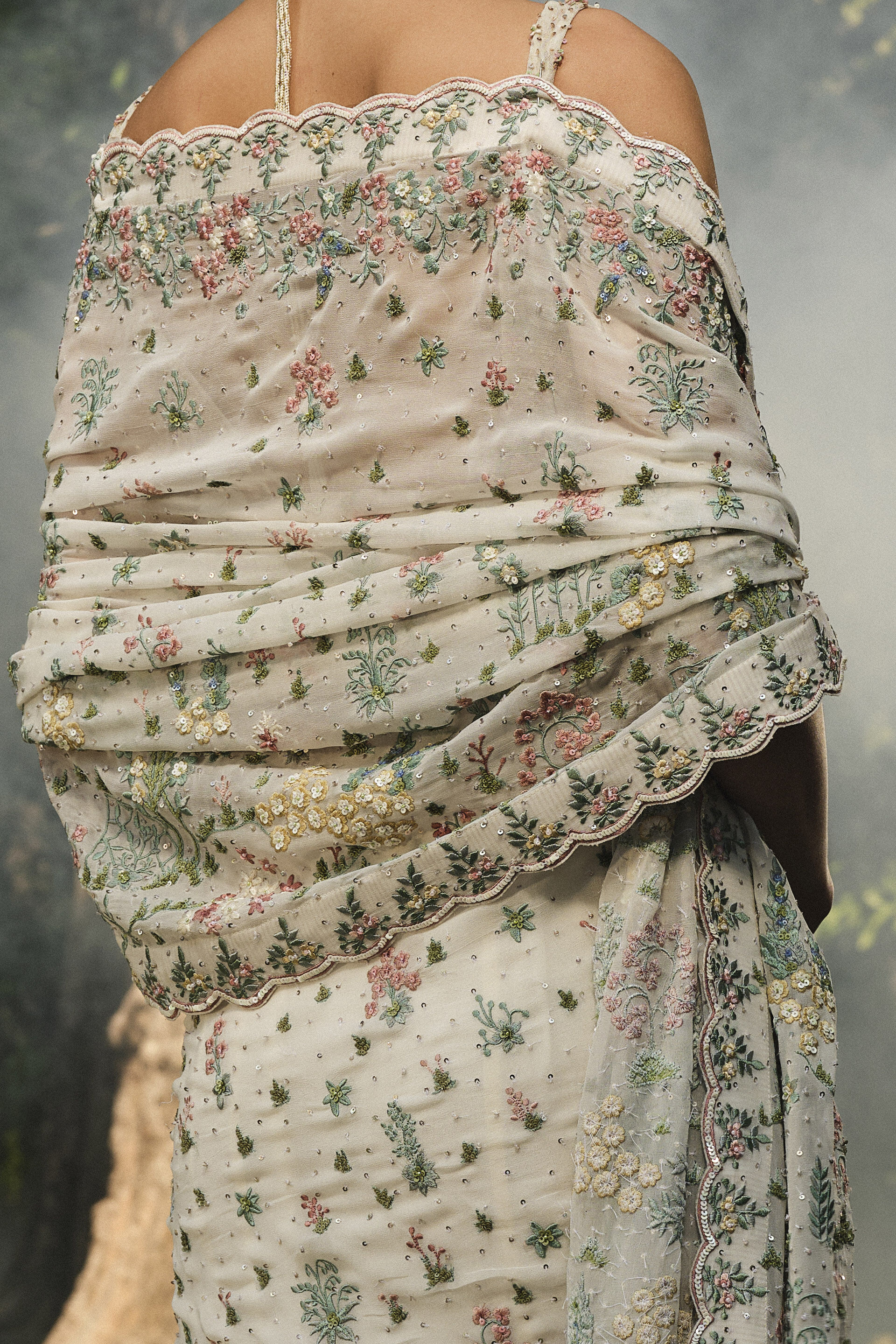 Sequoia Embroidered Silk Saree - Ivory, Ivory, image 4