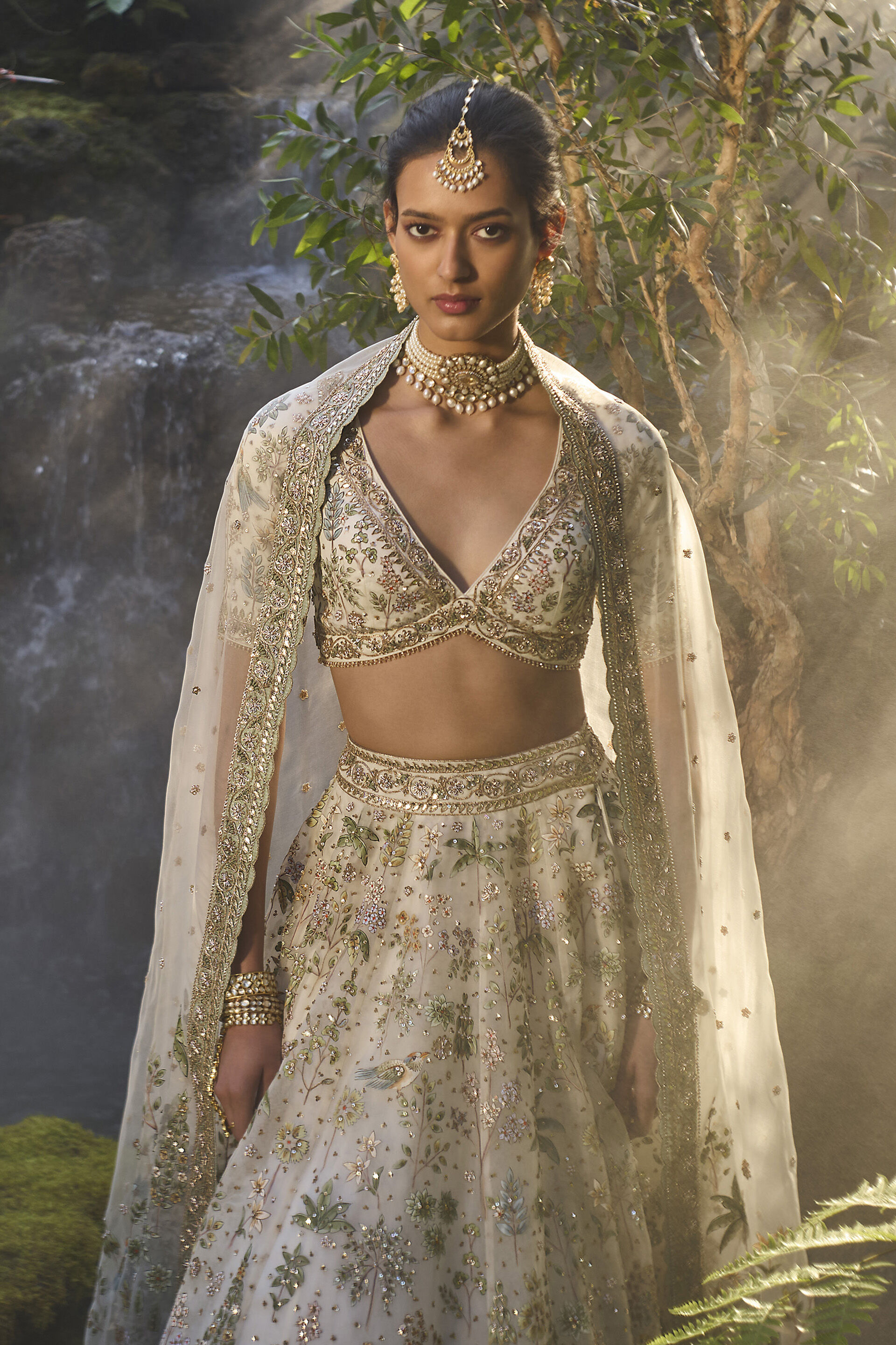 Eartha Hand-painted Pichhwai Silk Lehenga Set - Ivory, Ivory, image 4