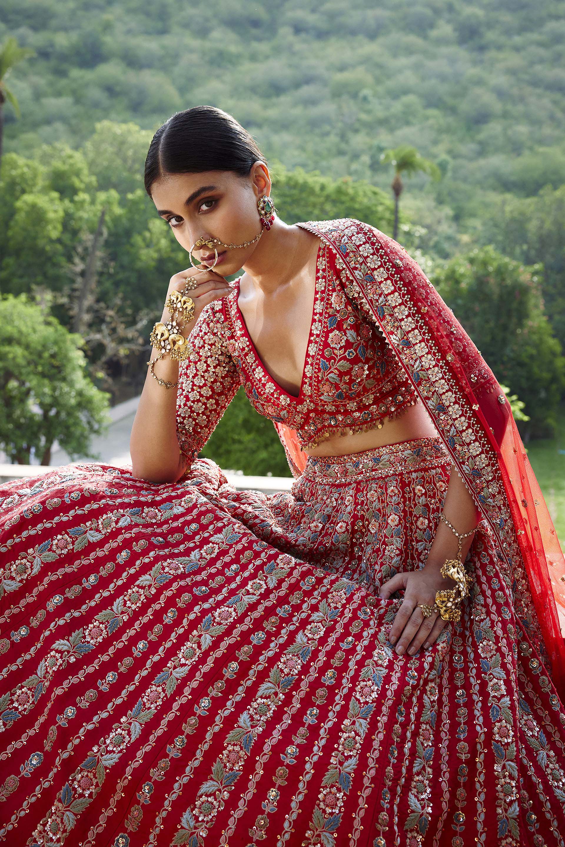 Adhira Gota Patti & Resham Silk Lehenga - Red, Red, image 5