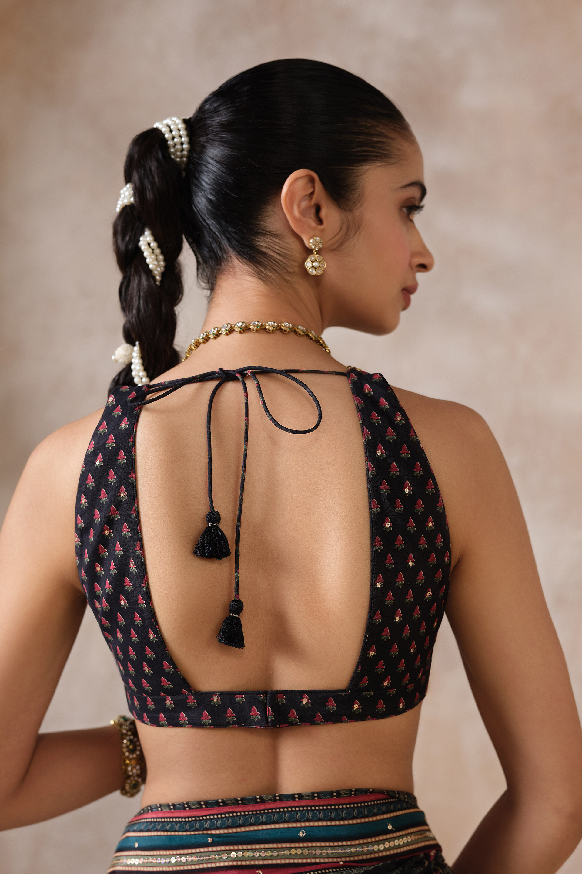 Somara Sequin Chiffon Saree - Black, Black, image 6