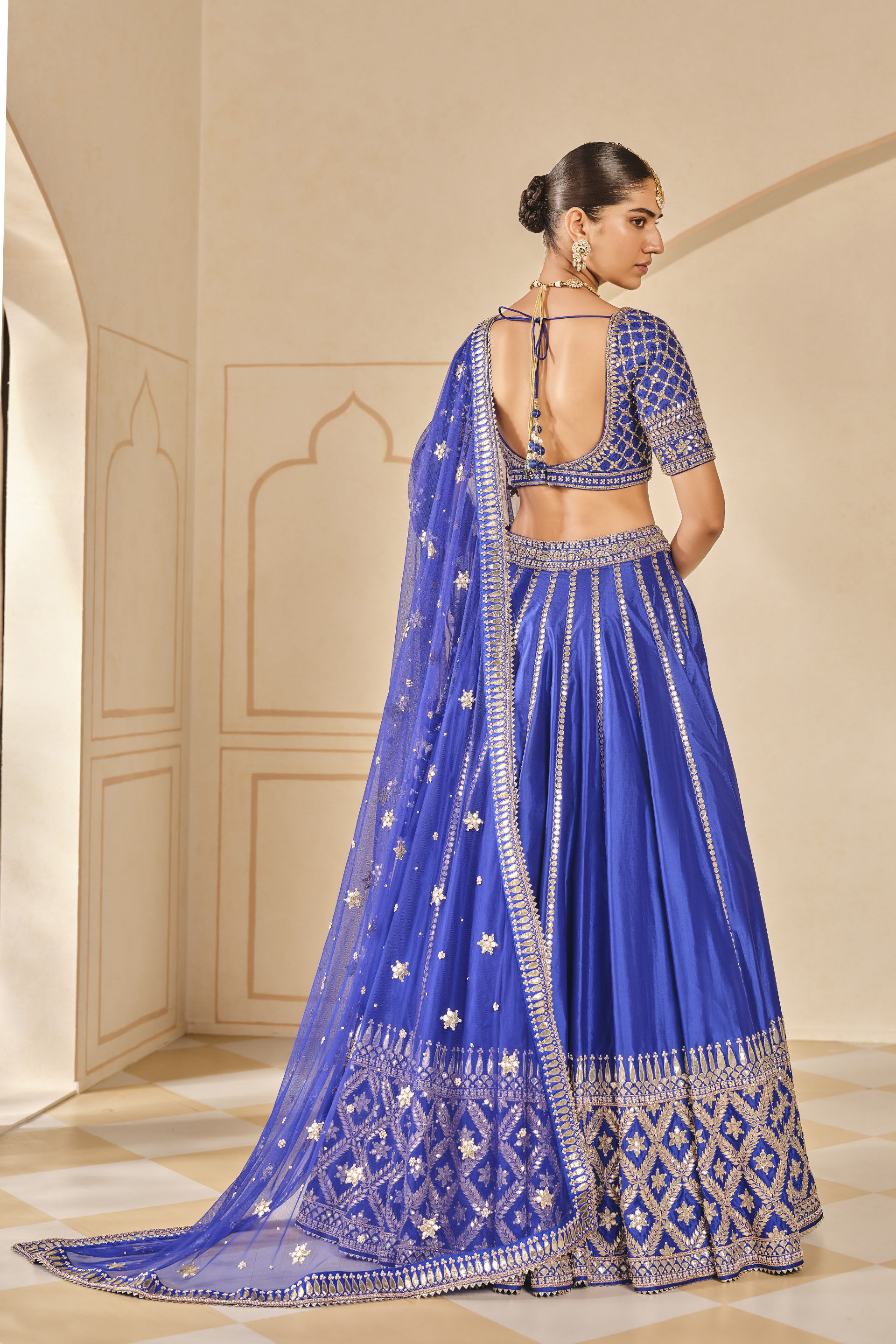 Ambar Embroidered Gota Patti Silk Lehenga Set - Blue