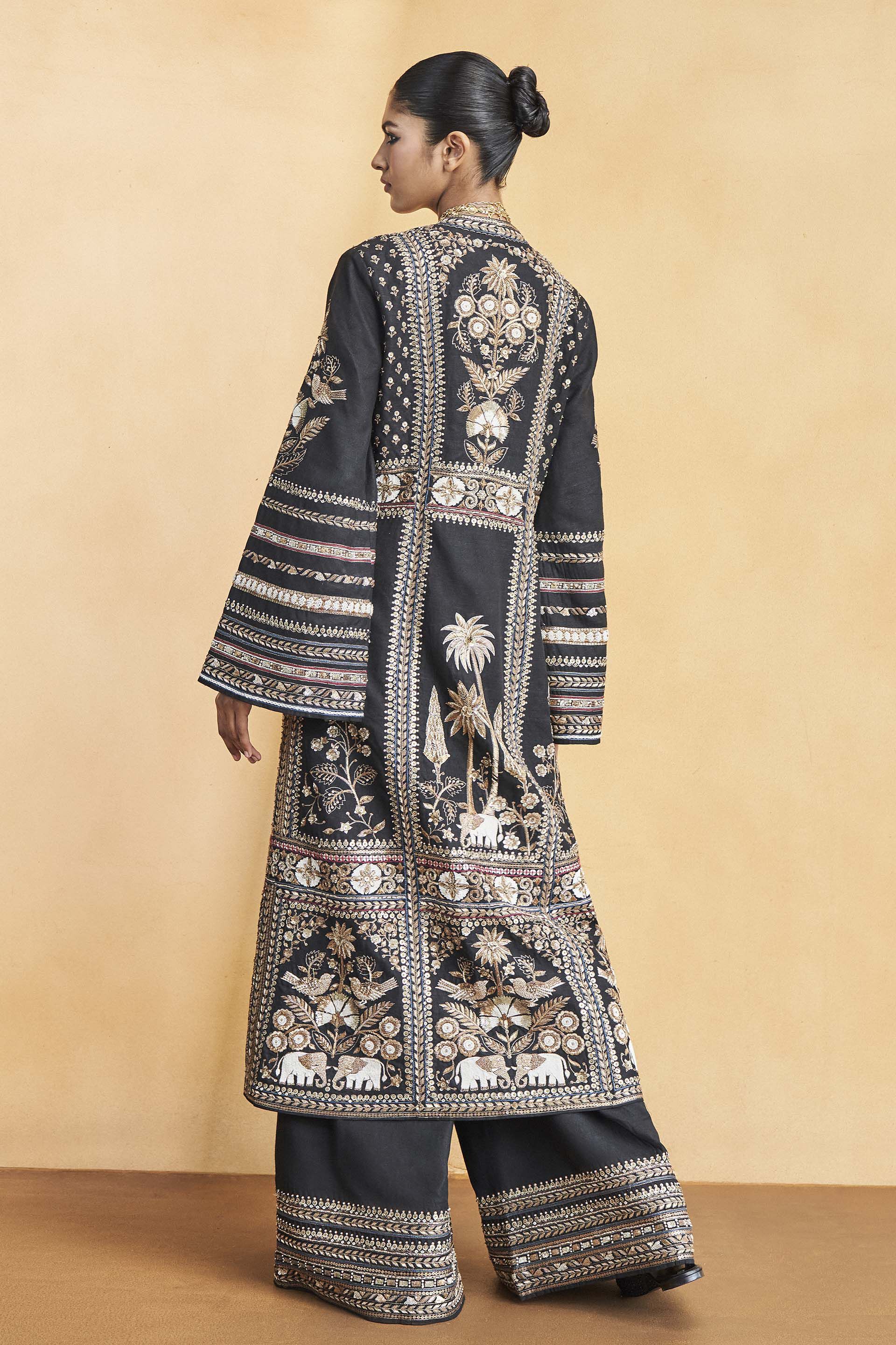 From The Wilderness Embroidered Zardozi Silk Kurta Set - Black, Black, image 3