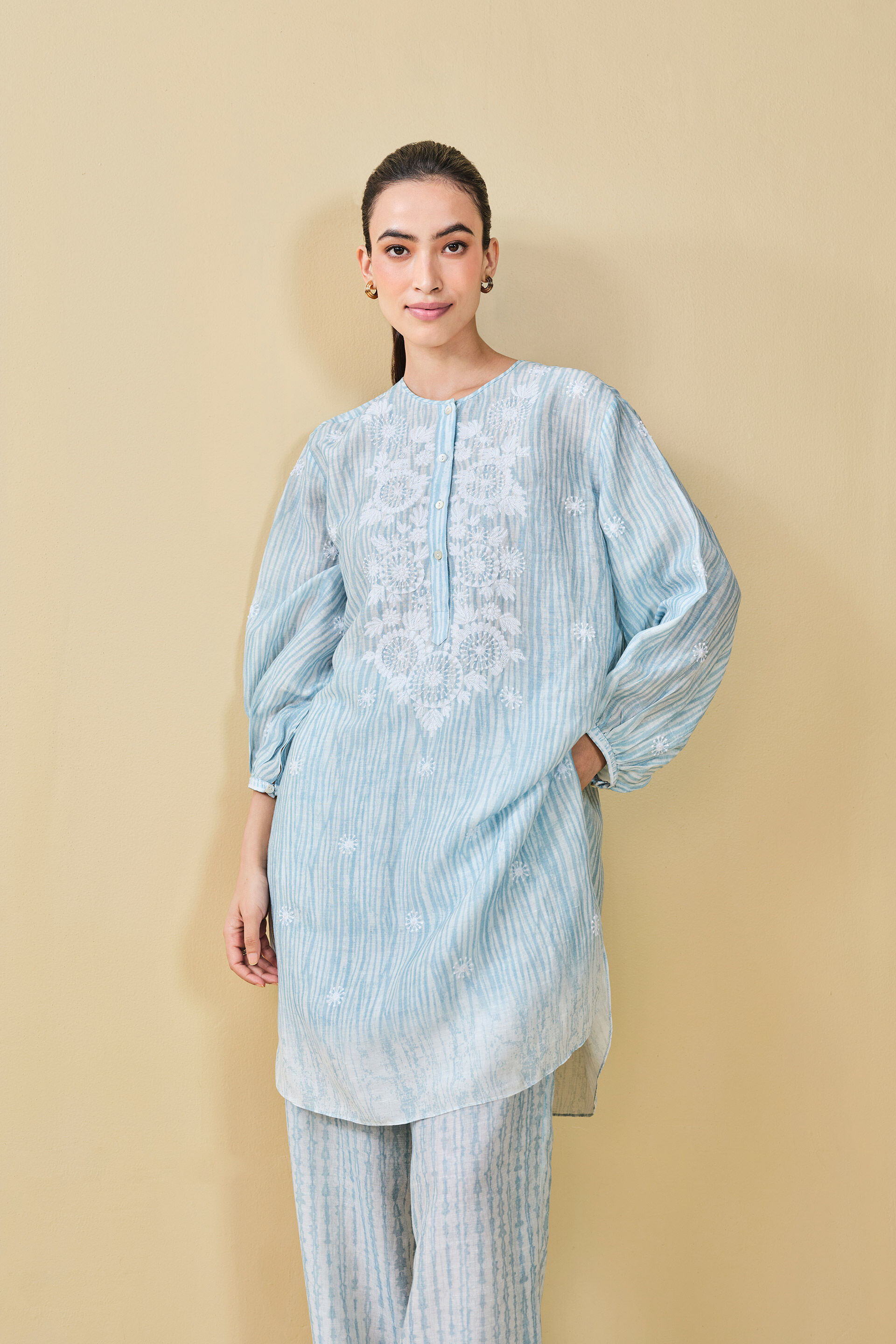 From The Mountain Hand-embroidered Chikankari Co-ord - Powder Blue, Powder Blue, image 4