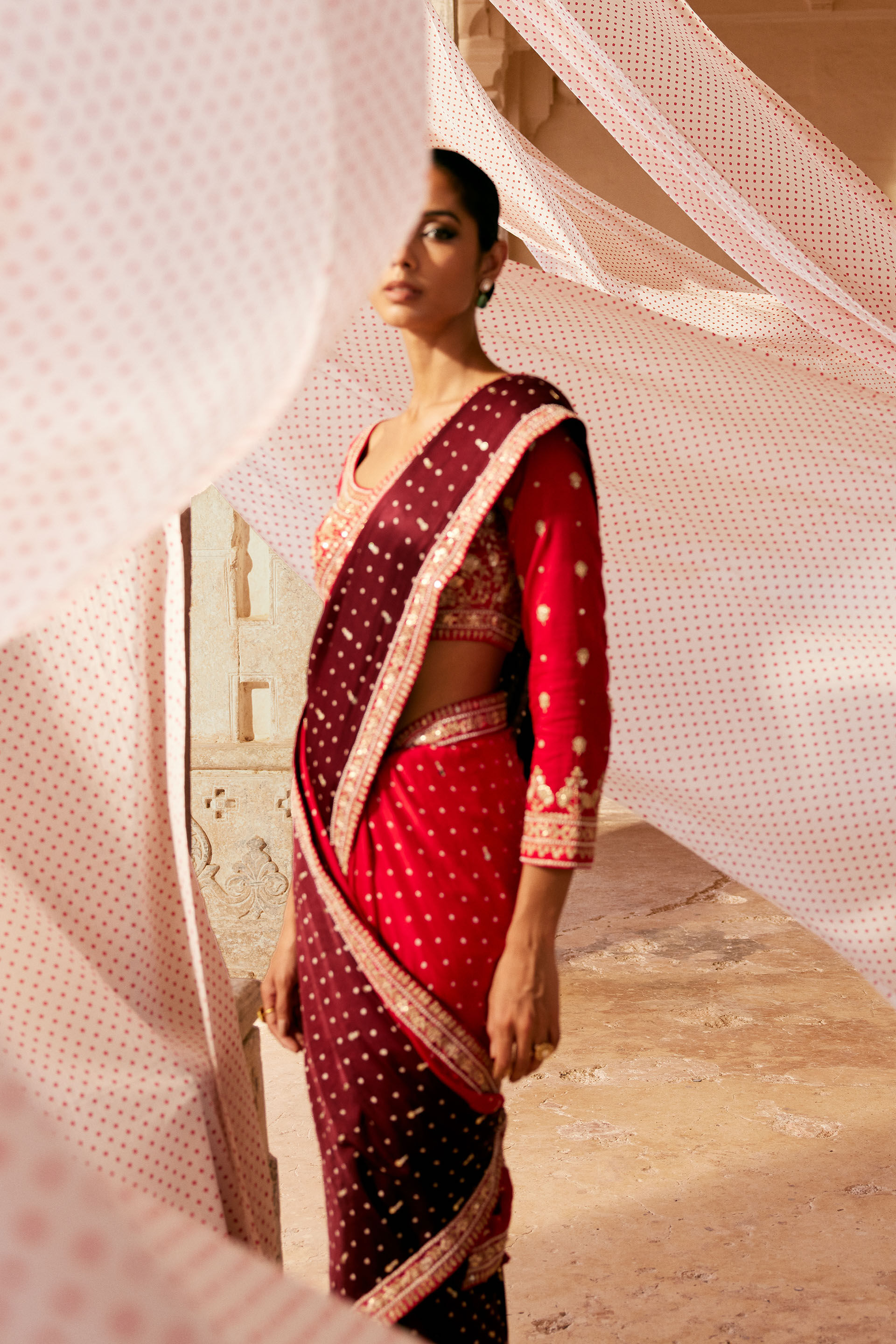 Sarovar Handcrafted Bandhani Silk Saree - Red