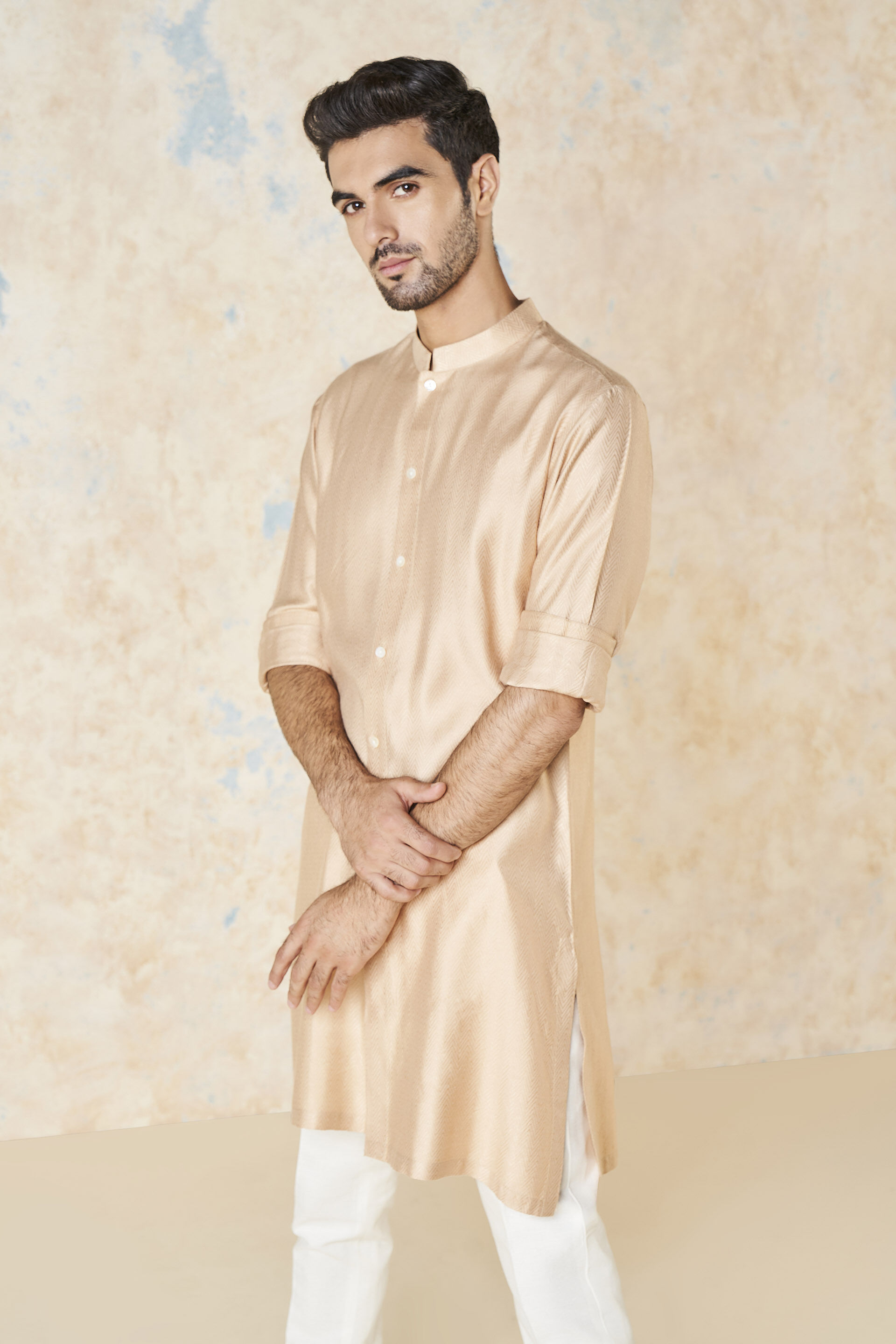Sazil Silk Kurta - Peach, Peach, image 4