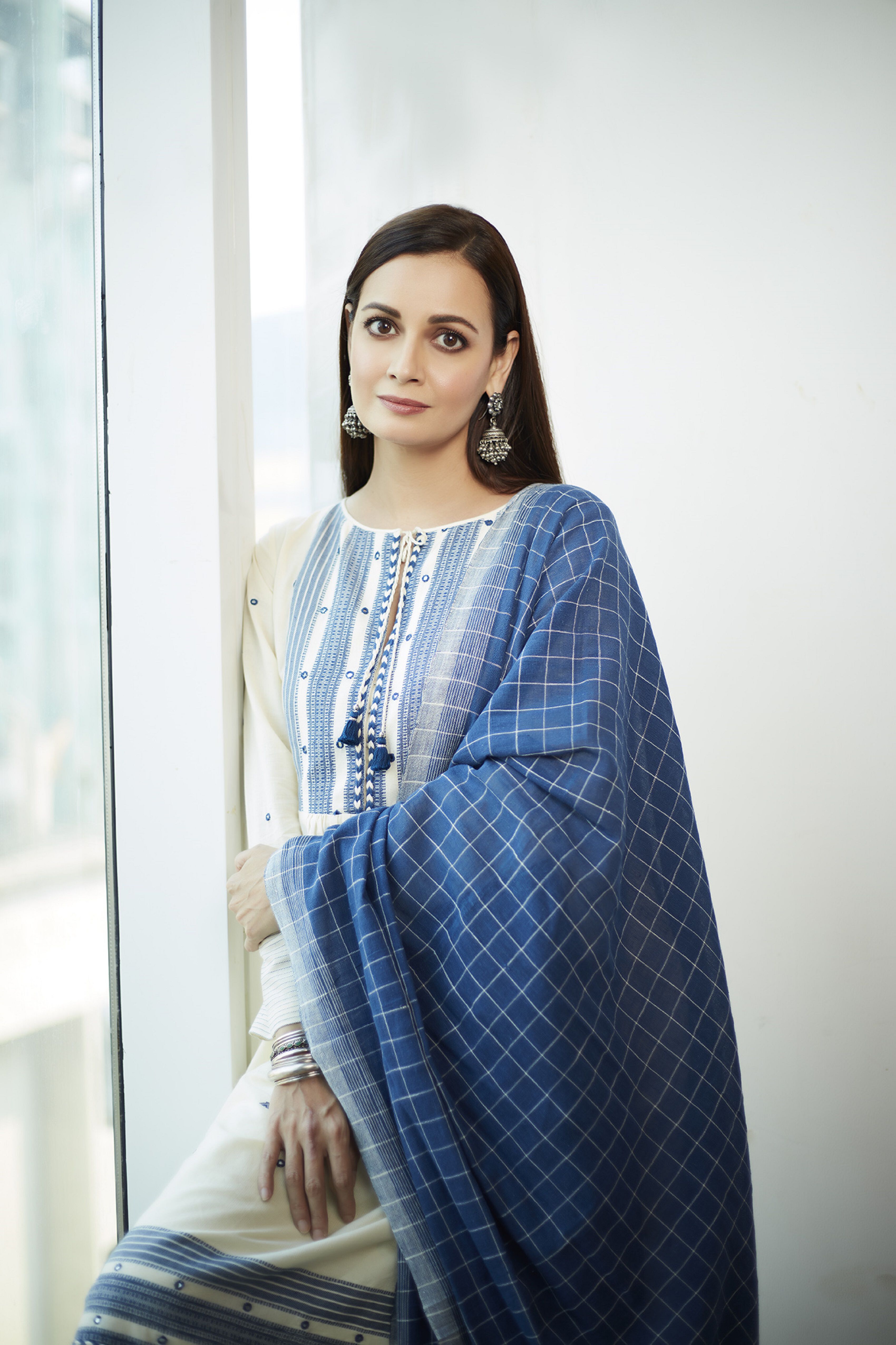 Soha Kurta Set-Cream with Zaahira Dupatta-Blue, , image 1