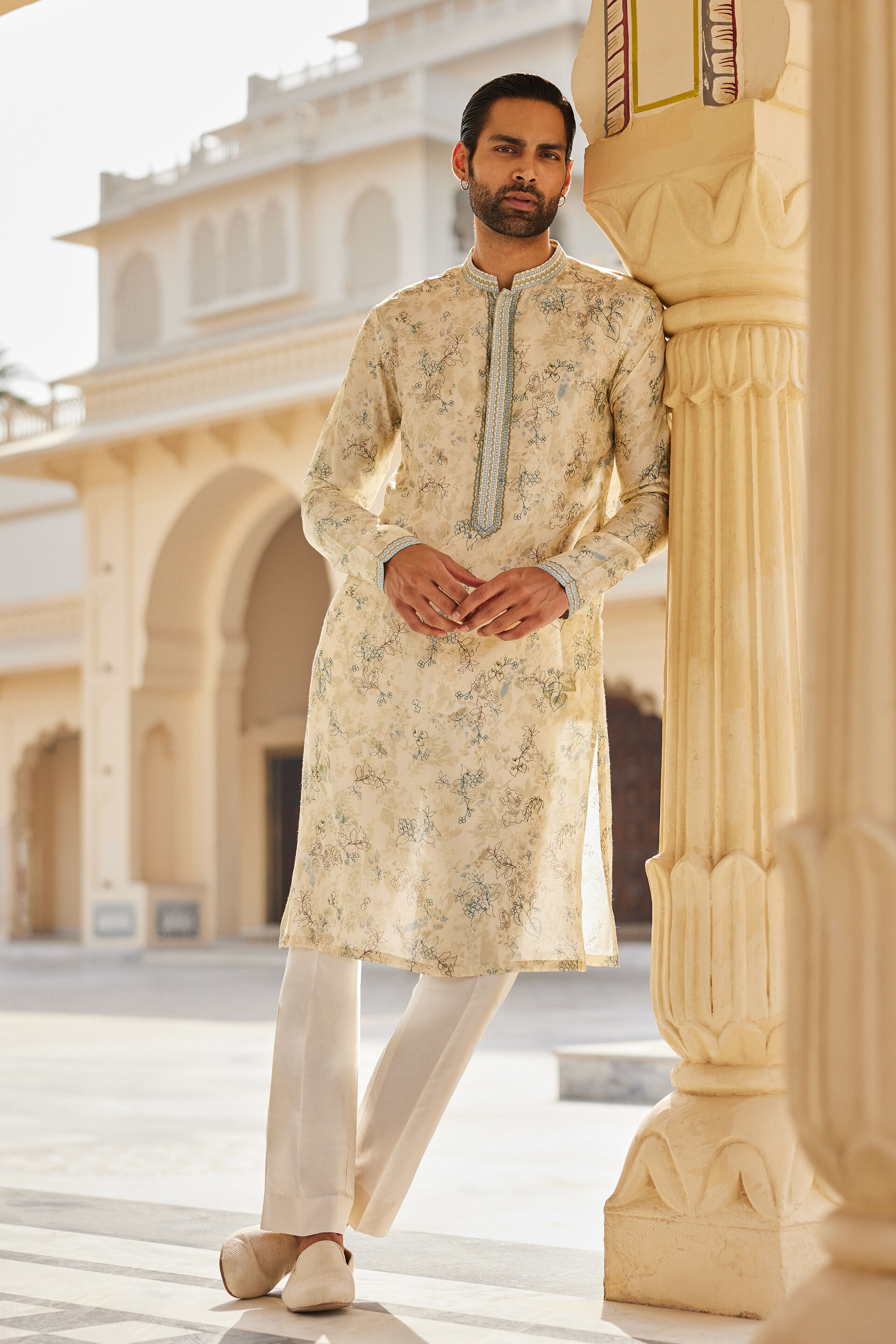 Harishva Silk Kurta - Ivory, Ivory, image 1