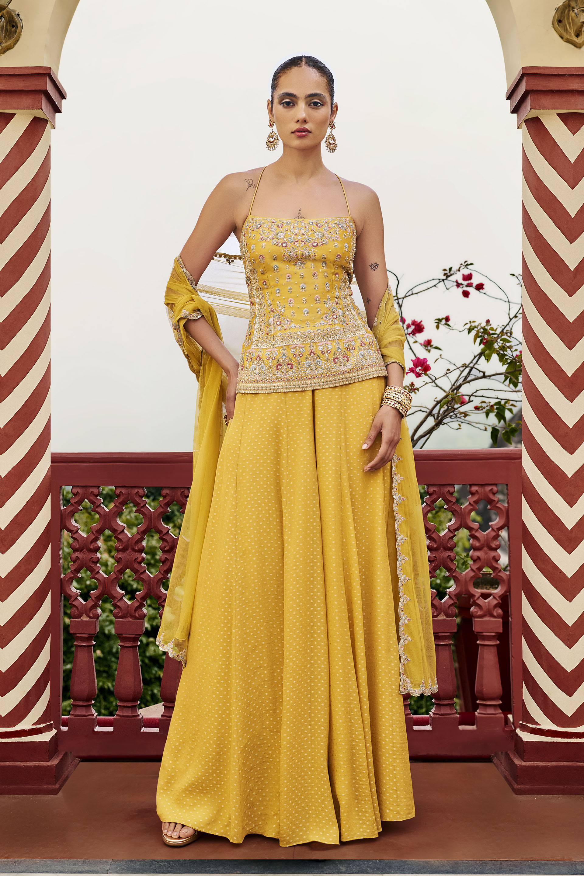 Rapture Embroidered Sharara Set - ​Yellow, Yellow, image 1