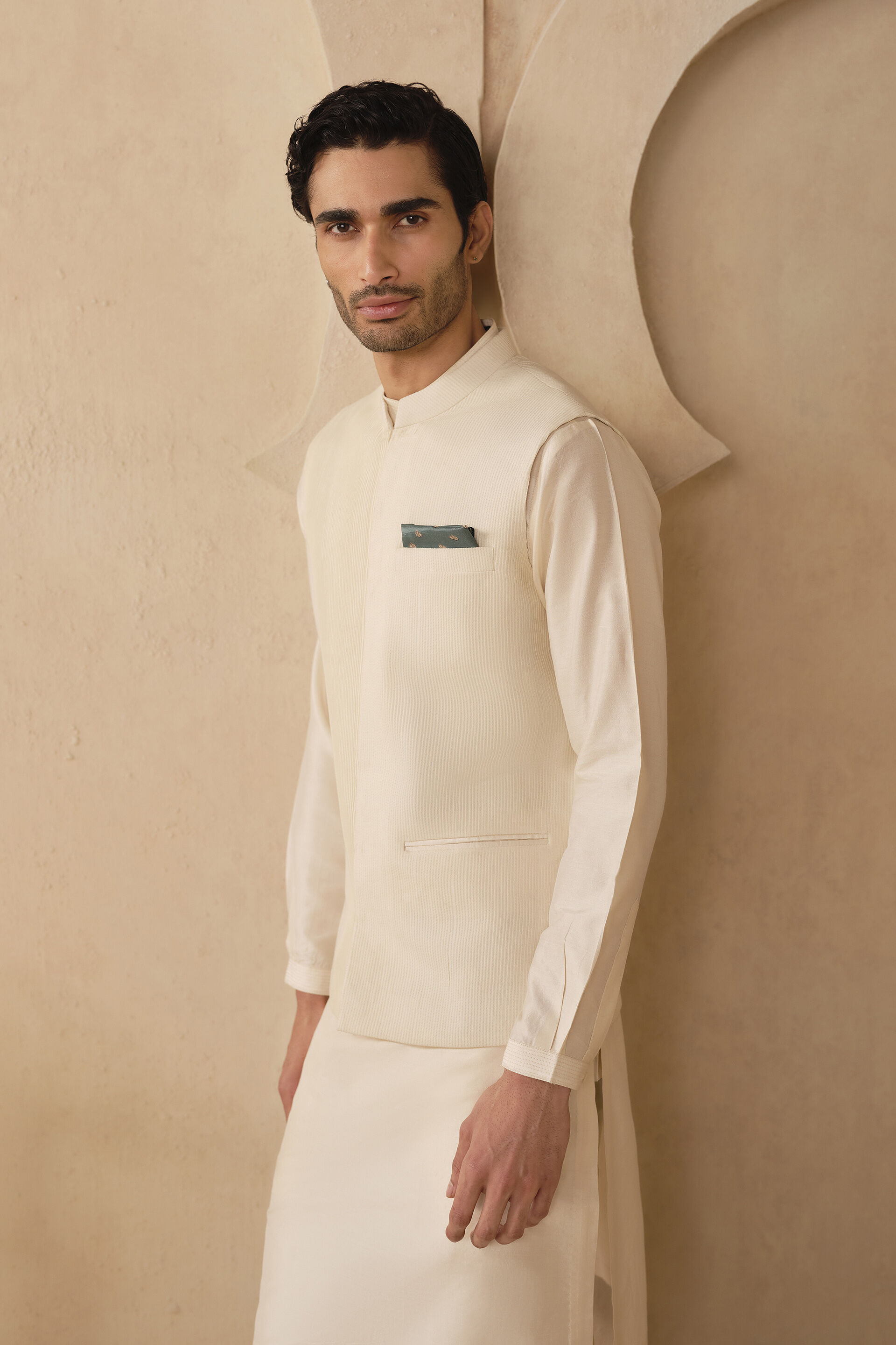 Akheel Nehru Jacket - Ivory, Ivory, image 5