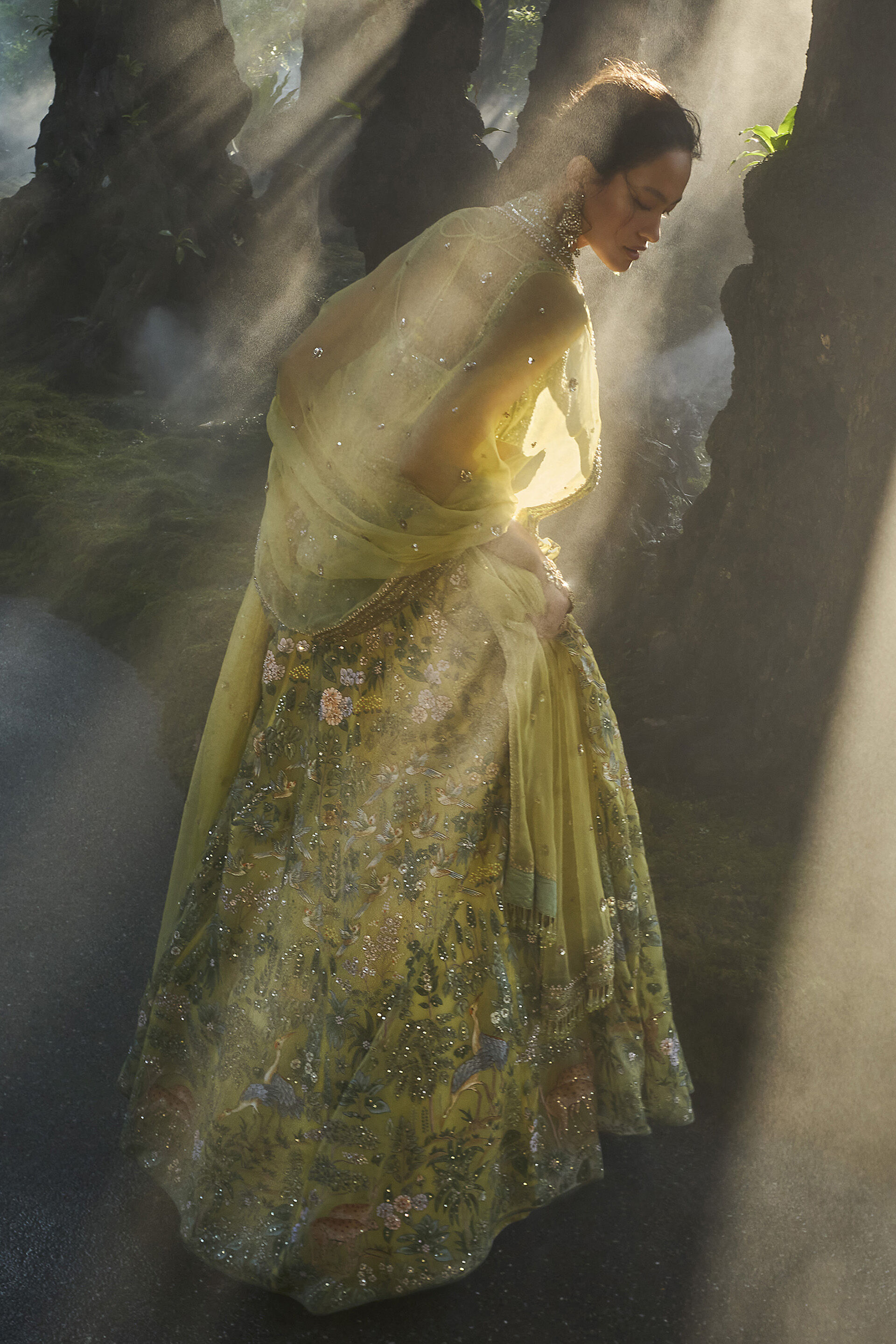 Meadowlark Hand-painted Pichhwai Silk Lehenga Set - Yellow, Yellow, image 5