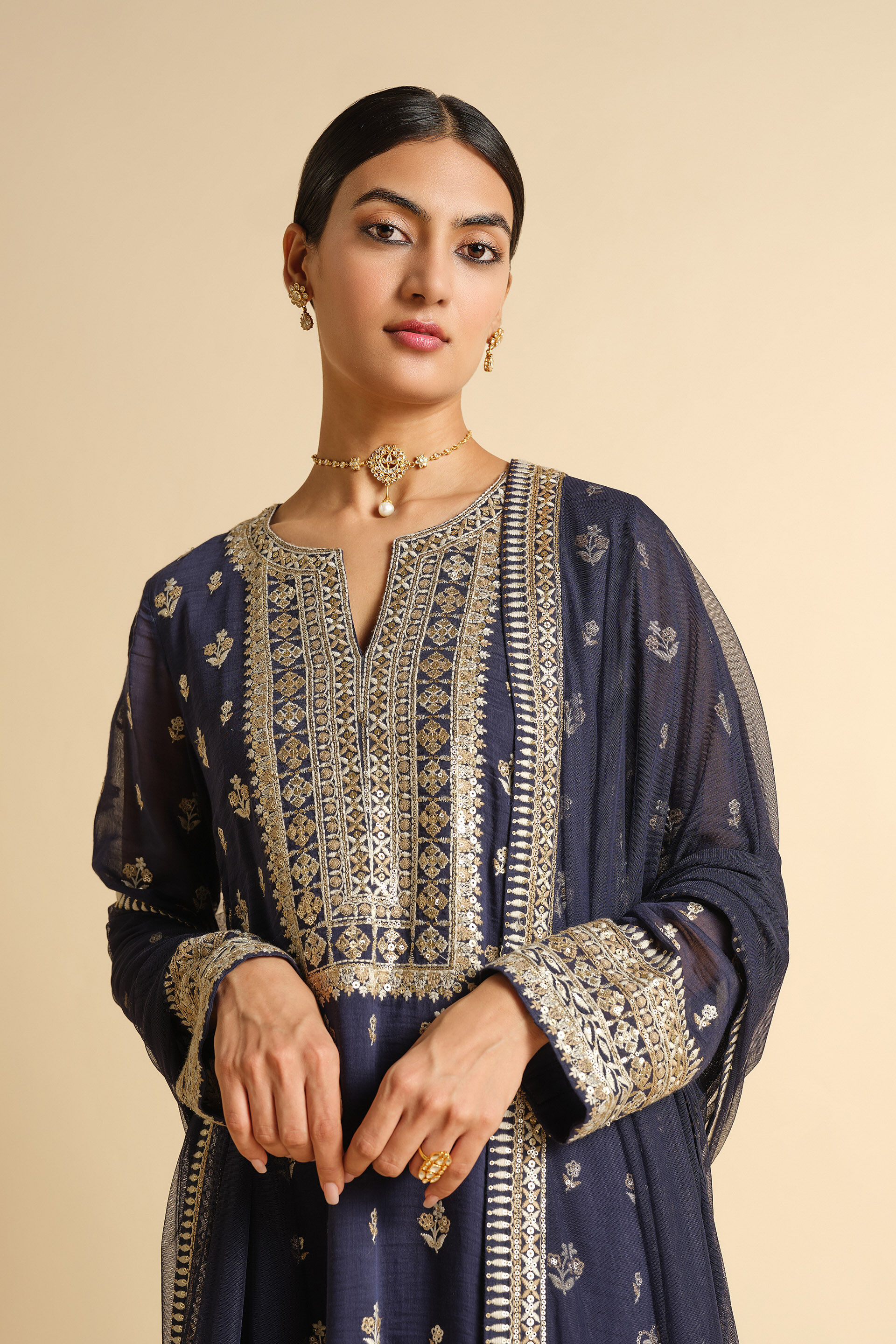 Shanvika Embroidered Silk Suit Set - Blue, Blue, image 4