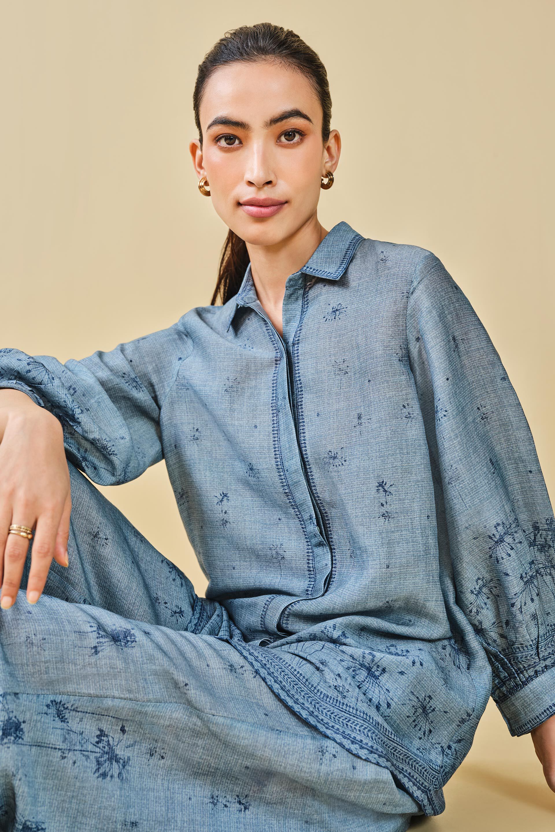 Pond Printed Linen Shirt Co-ord - Blue, Blue, image 5