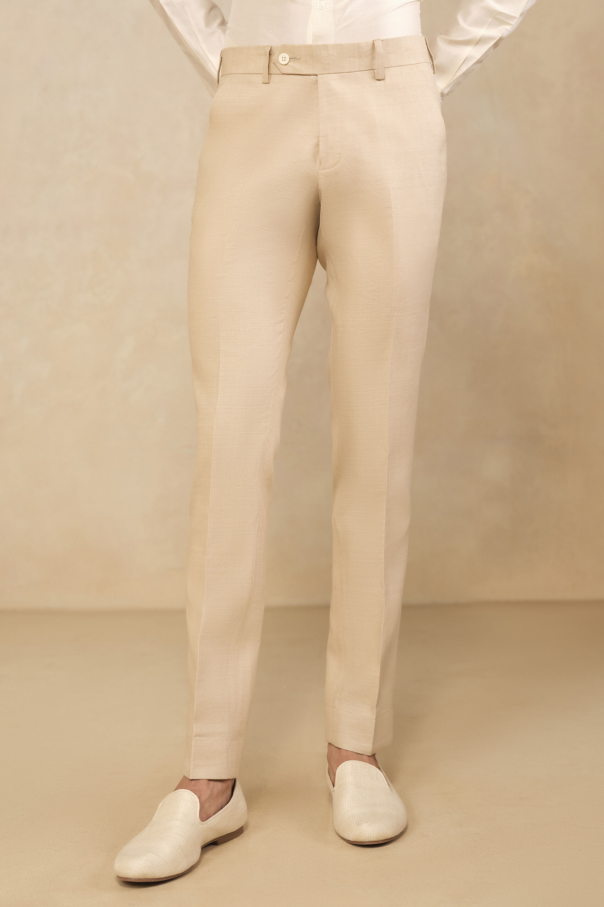 Cream Silk Trousers, Cream, image 1