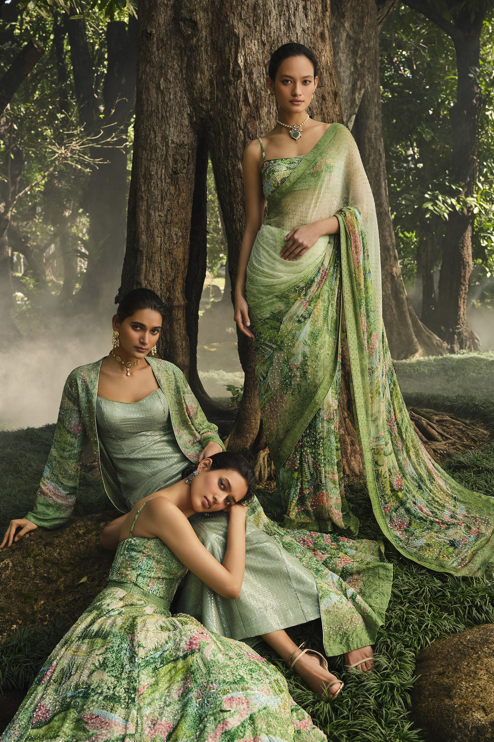 The Liveforest Embroidered Chiffon Saree - Green, Green, image 5